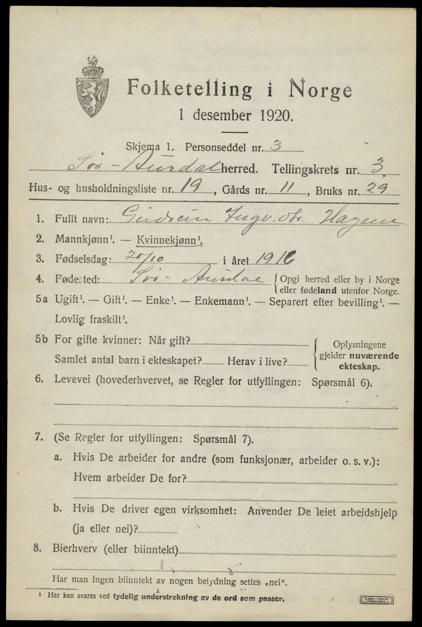 SAH, Folketelling 1920 for 0540 Sør-Aurdal herred, 1920, s. 2147