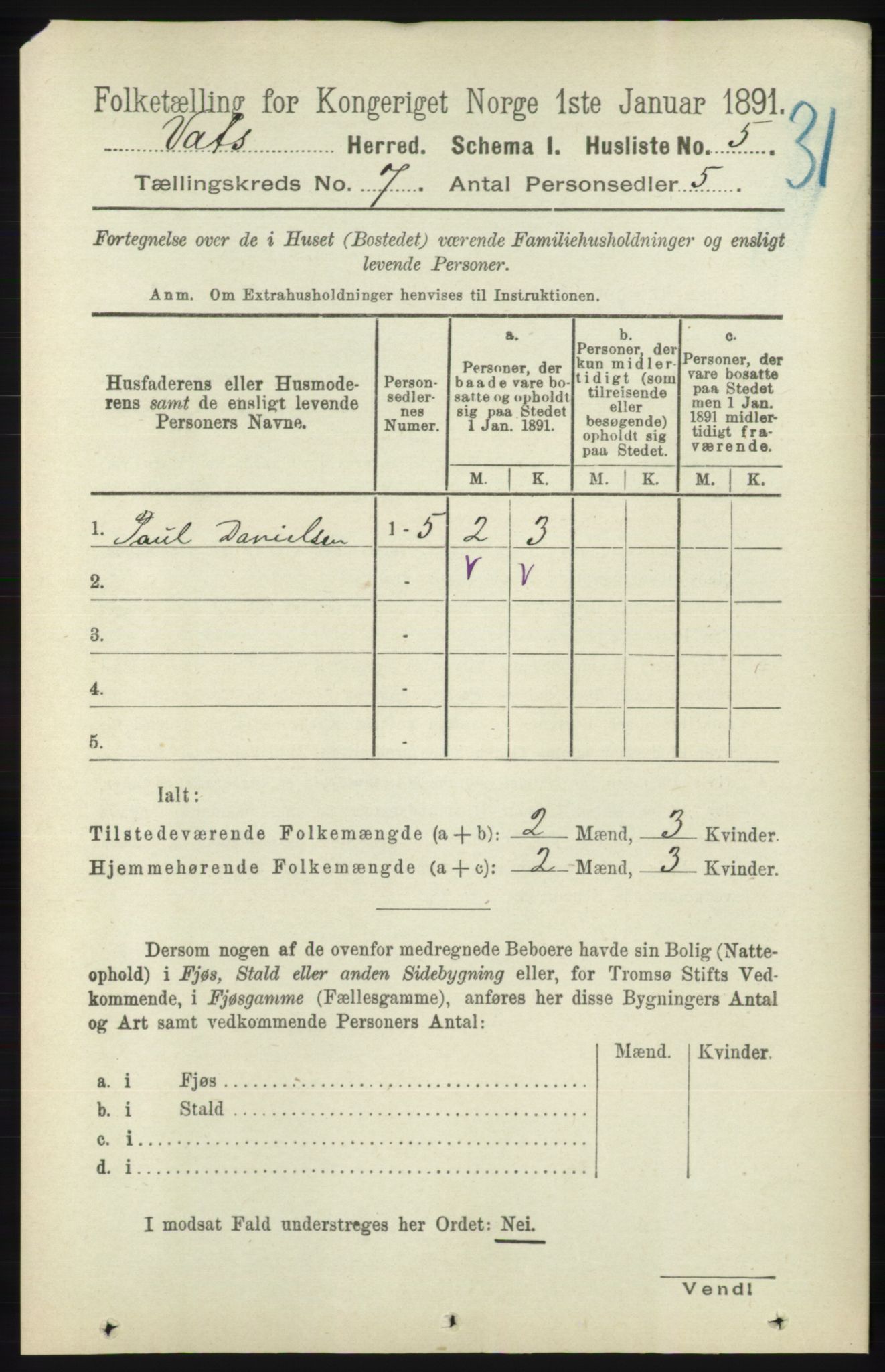 RA, Folketelling 1891 for 1155 Vats herred, 1891, s. 1064