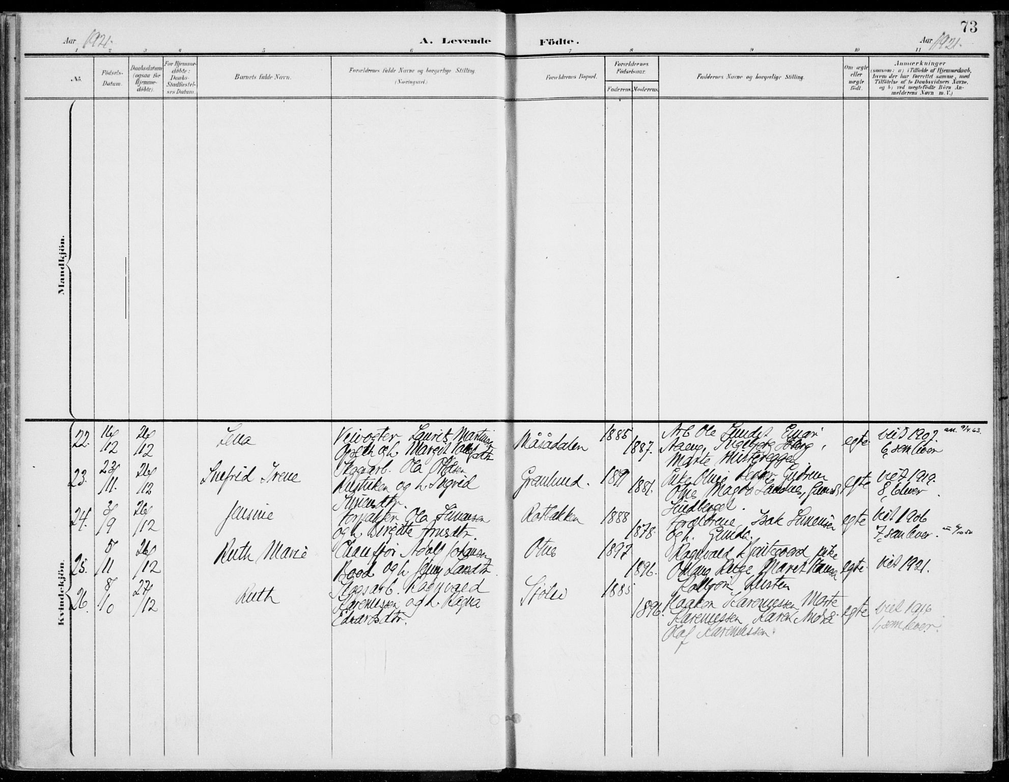 Rendalen prestekontor, AV/SAH-PREST-054/H/Ha/Haa/L0011: Ministerialbok nr. 11, 1901-1925, s. 73