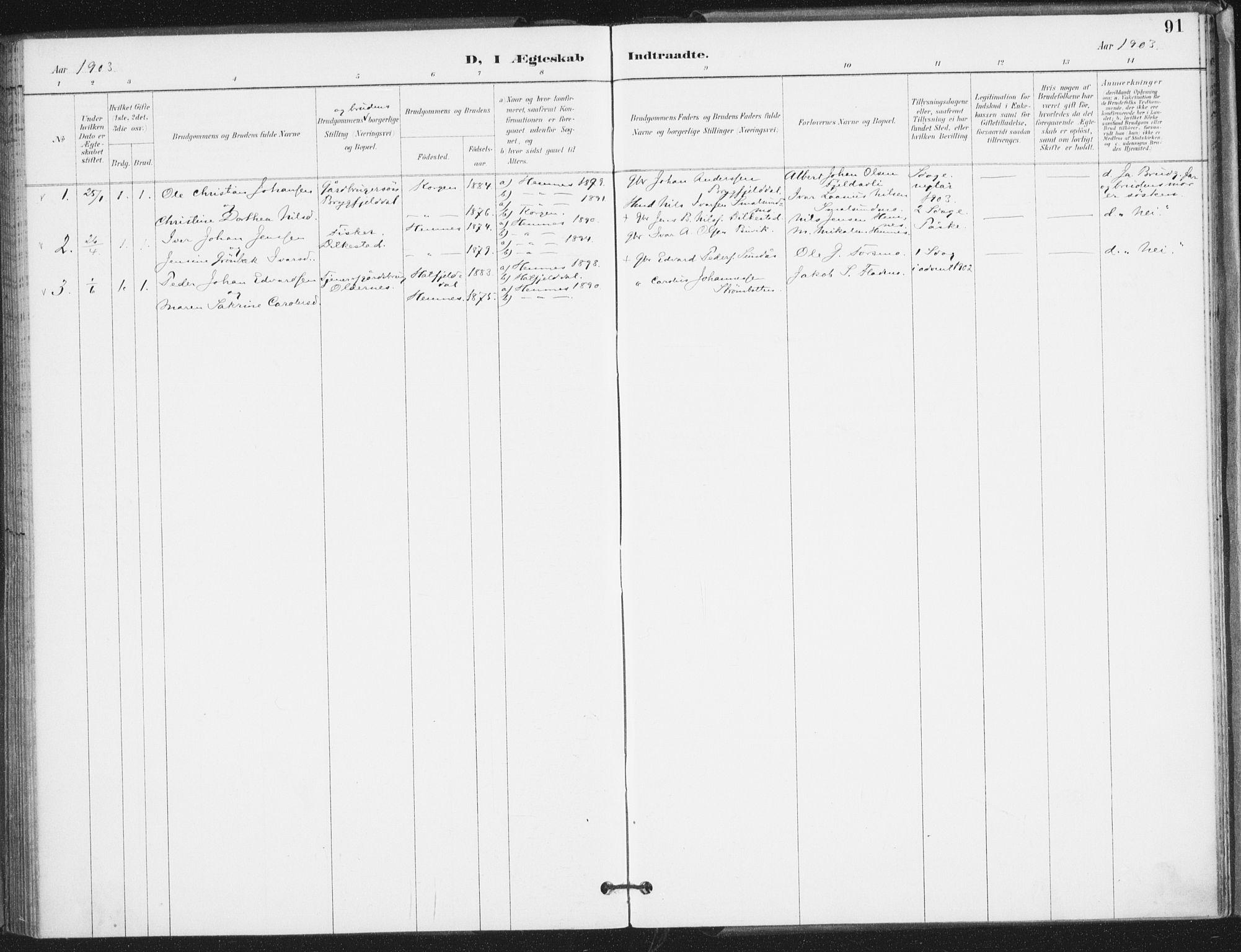 Ministerialprotokoller, klokkerbøker og fødselsregistre - Nordland, SAT/A-1459/826/L0380: Ministerialbok nr. 826A03, 1891-1911, s. 91