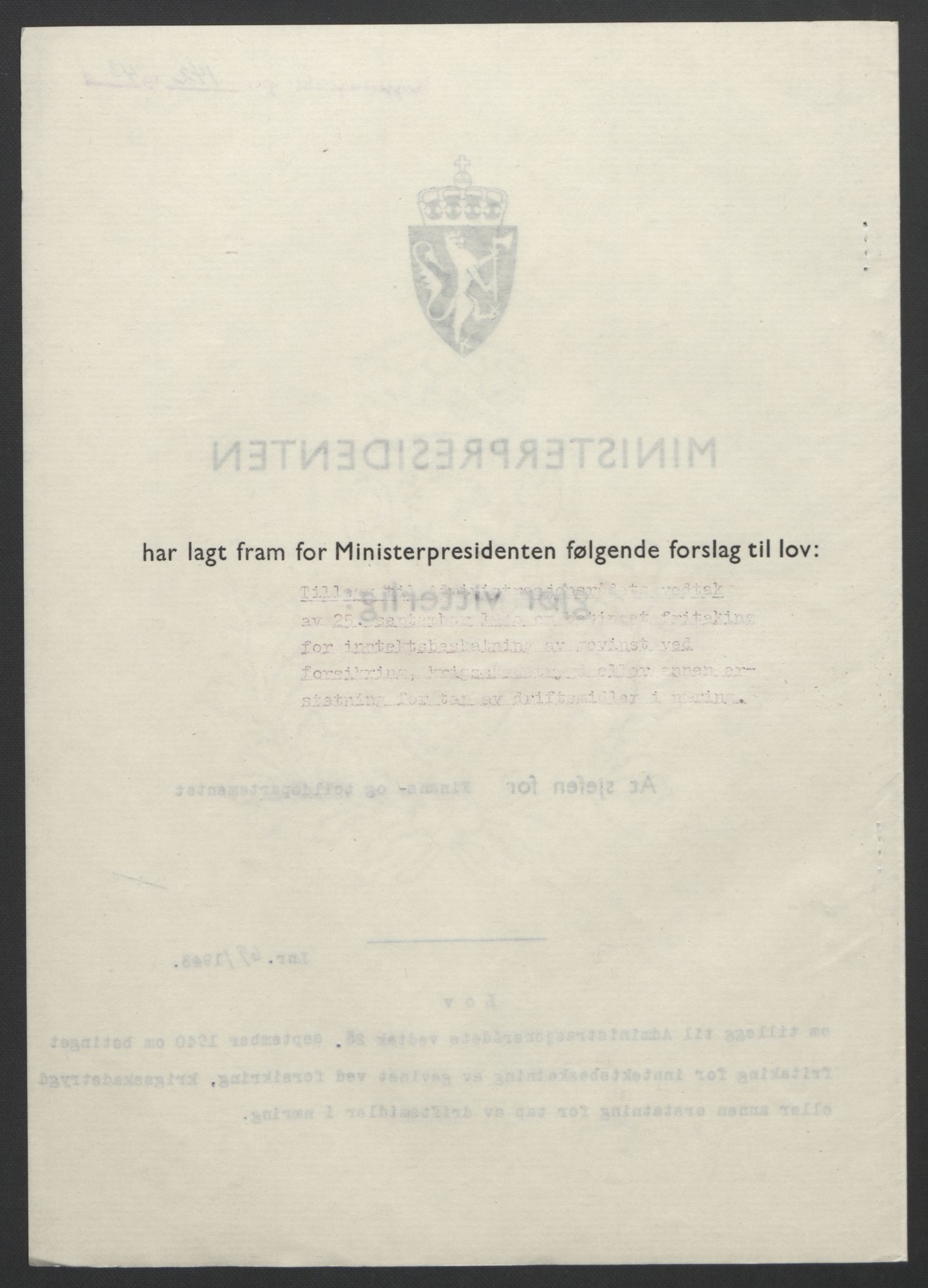NS-administrasjonen 1940-1945 (Statsrådsekretariatet, de kommisariske statsråder mm), RA/S-4279/D/Db/L0099: Lover, 1943, s. 317