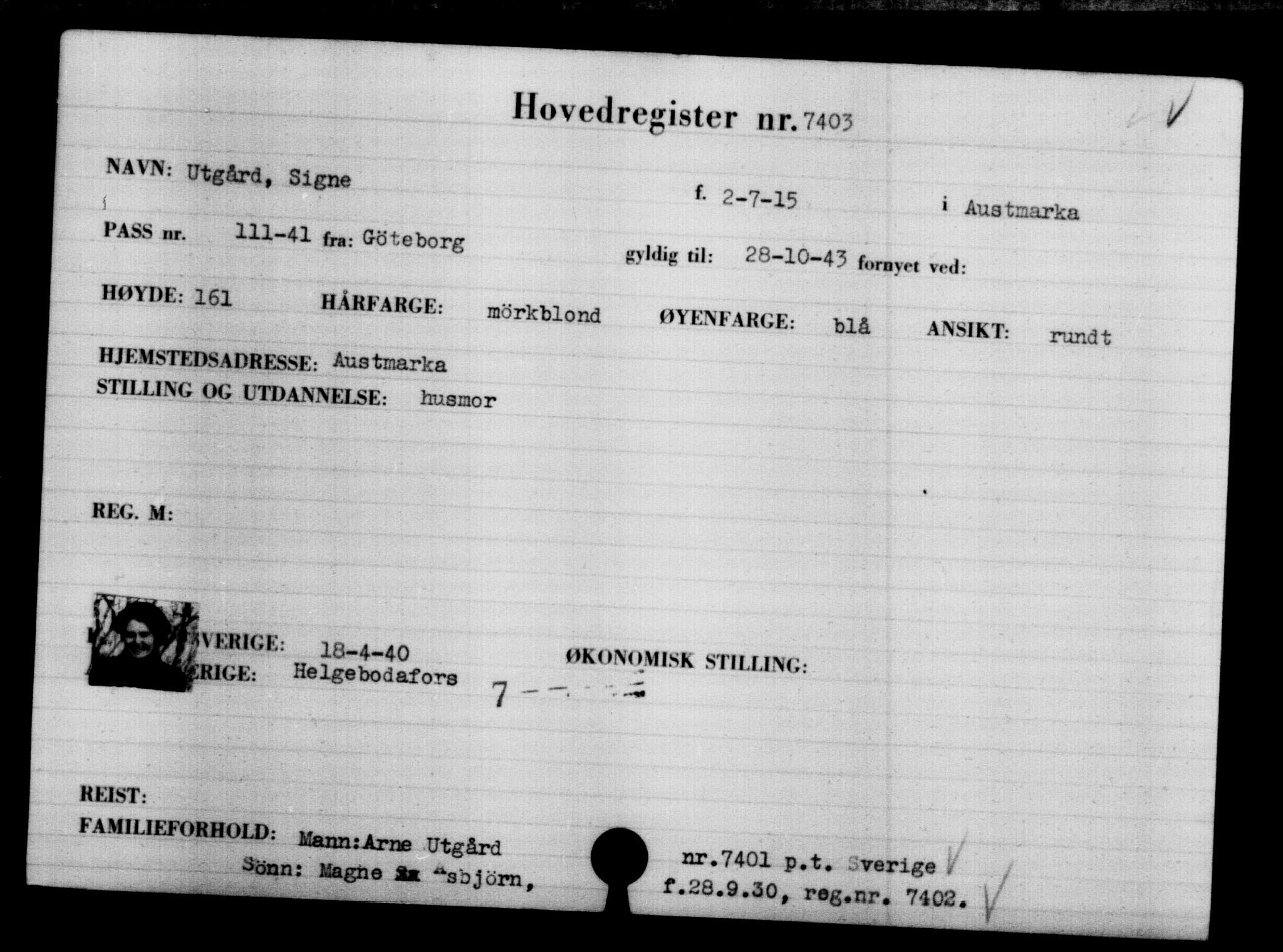 Utenriksstasjonene, Legasjonen i Stockholm, Flyktningkontoret, AV/RA-S-6753/V/Va/L0005: Kjesäterkartoteket, flyktninger med registreringsnr. 6600-9417, 1940-1945, s. 942