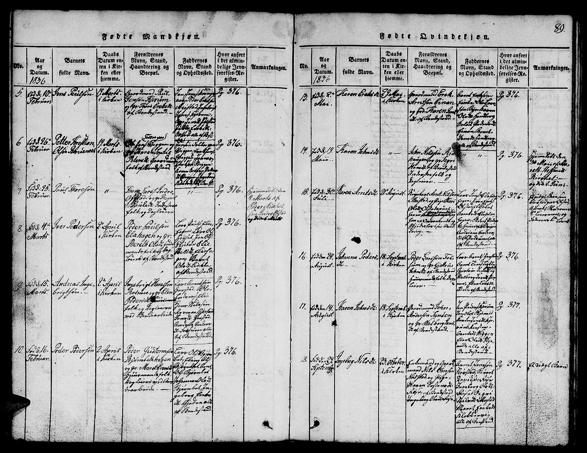Ministerialprotokoller, klokkerbøker og fødselsregistre - Sør-Trøndelag, SAT/A-1456/665/L0776: Klokkerbok nr. 665C01, 1817-1837, s. 89