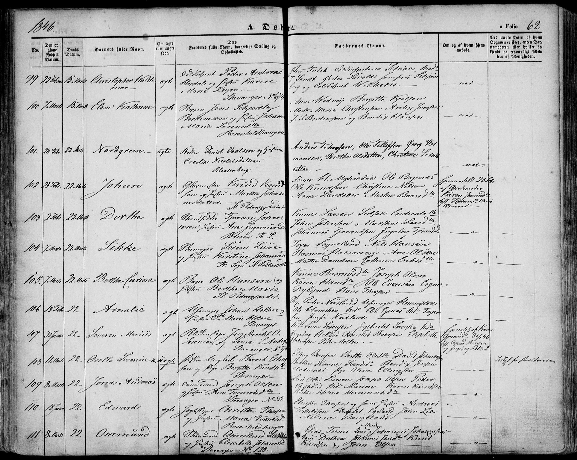 Domkirken sokneprestkontor, AV/SAST-A-101812/001/30/30BA/L0016: Ministerialbok nr. A 15, 1844-1854, s. 62