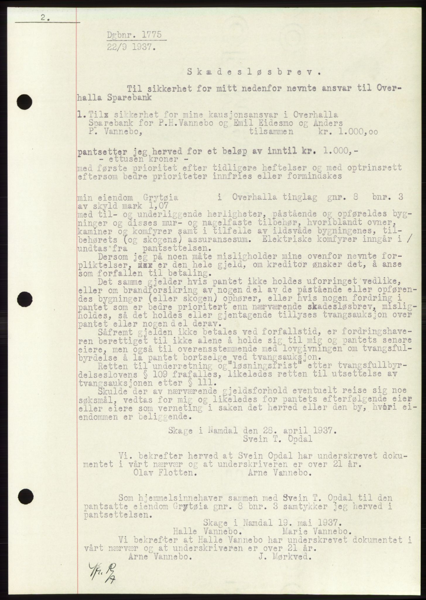 Namdal sorenskriveri, SAT/A-4133/1/2/2C: Pantebok nr. -, 1937-1939, Tingl.dato: 22.09.1937