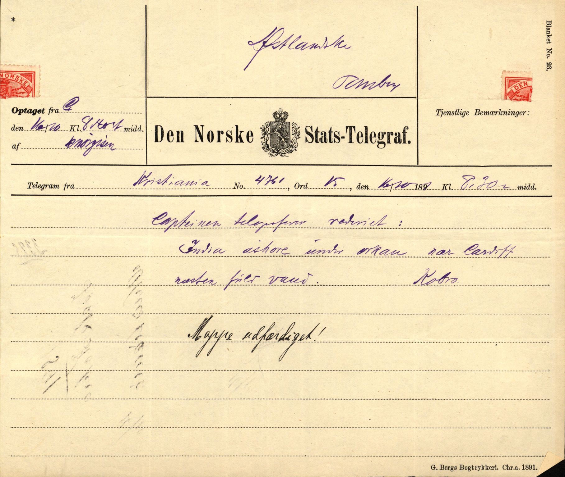 Pa 63 - Østlandske skibsassuranceforening, VEMU/A-1079/G/Ga/L0027/0012: Havaridokumenter / Hans Nielsen Hauge, Verena, Guldfaxe, India, Industri, 1891, s. 10