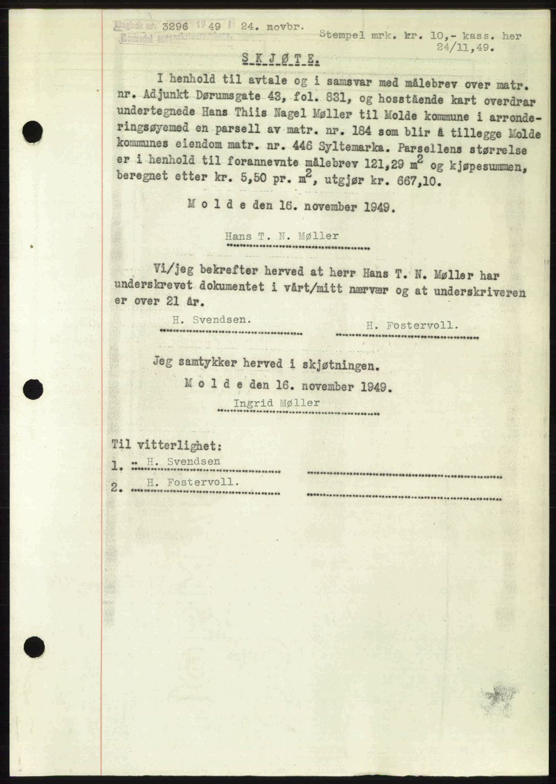 Romsdal sorenskriveri, SAT/A-4149/1/2/2C: Pantebok nr. A31, 1949-1949, Dagboknr: 3296/1949