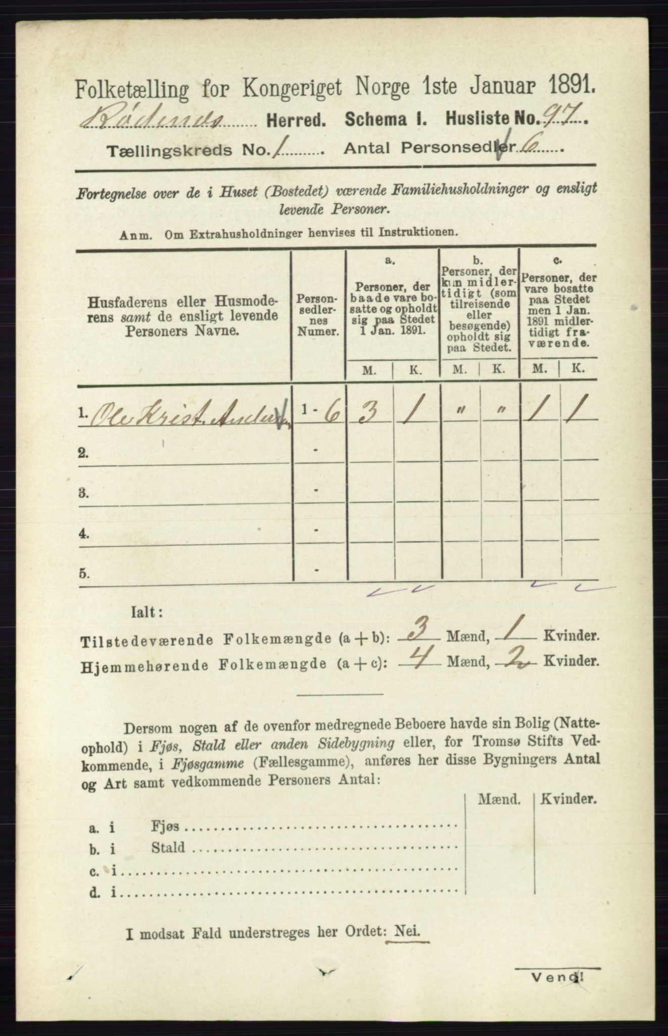 RA, Folketelling 1891 for 0120 Rødenes herred, 1891, s. 116