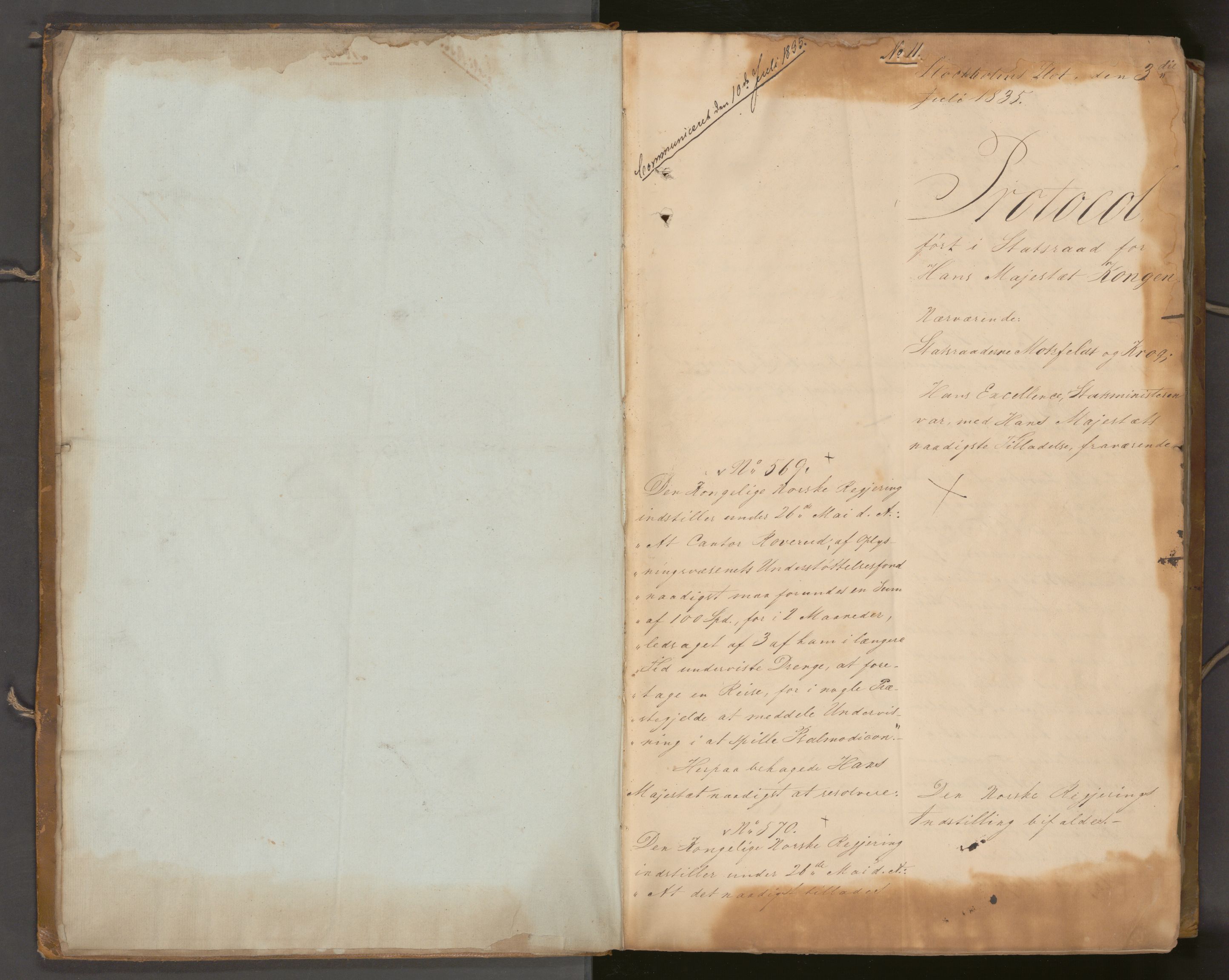 Statsrådssekretariatet, AV/RA-S-1001/A/Ab/L0041: Kgl. res. nr. 569-1292, 2. halvår, 1835