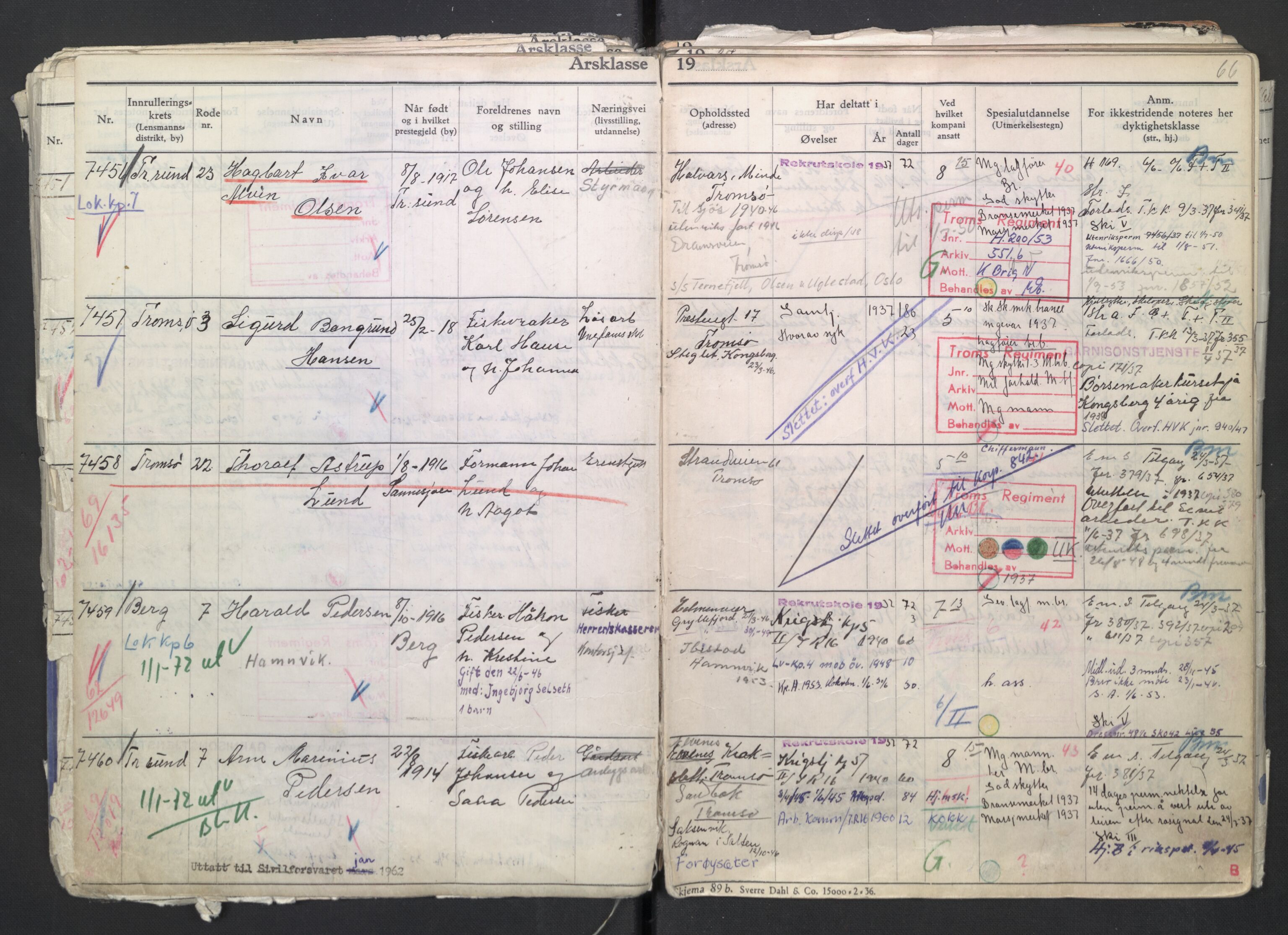 Forsvaret, Troms infanteriregiment nr. 16, AV/RA-RAFA-3146/P/Pa/L0007/0002: Ruller / Rulle for regimentets menige mannskaper, årsklasse 1937, 1937, s. 66