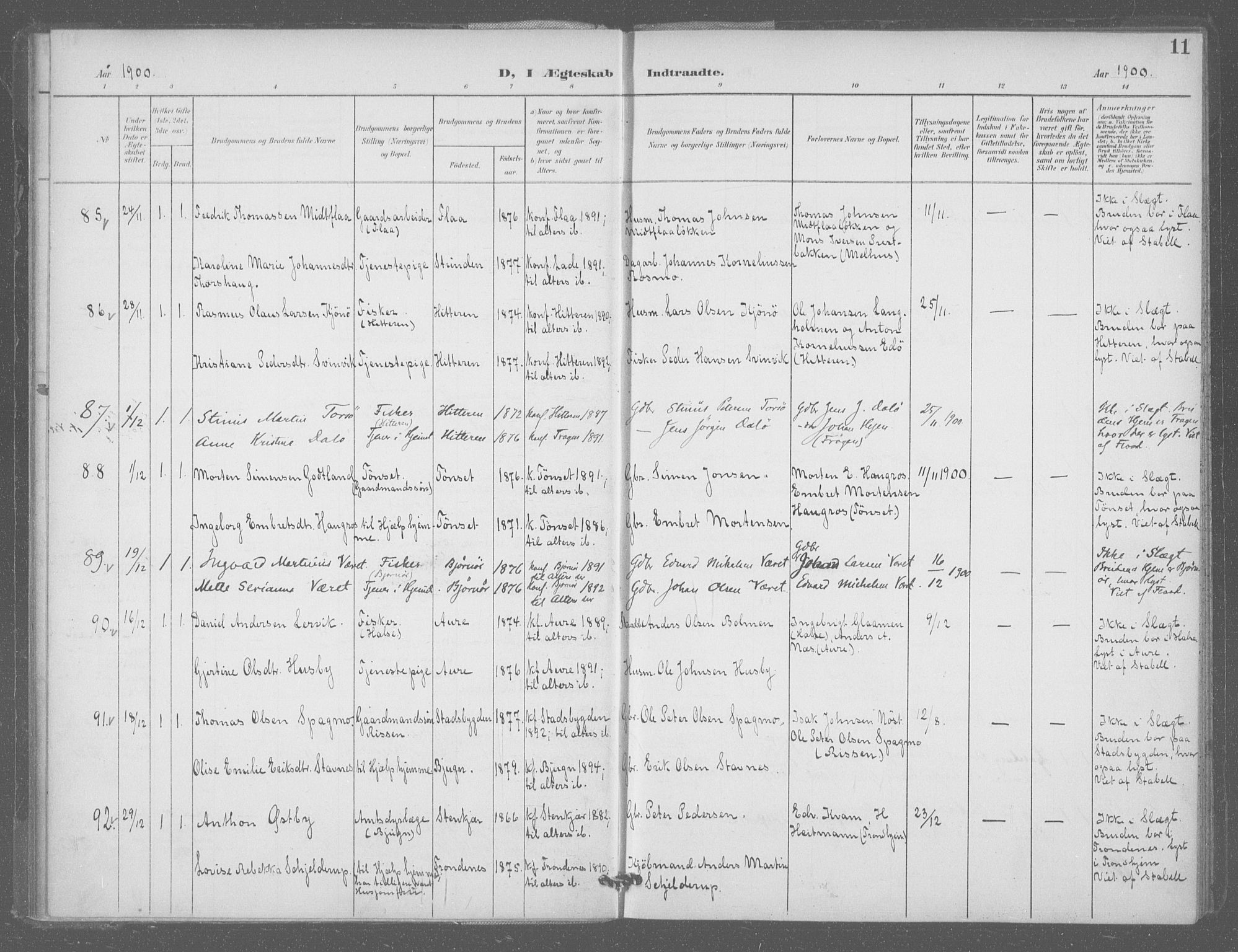 Ministerialprotokoller, klokkerbøker og fødselsregistre - Sør-Trøndelag, SAT/A-1456/601/L0077: Residerende kapellans bok nr. 601B10, 1900-1907, s. 11