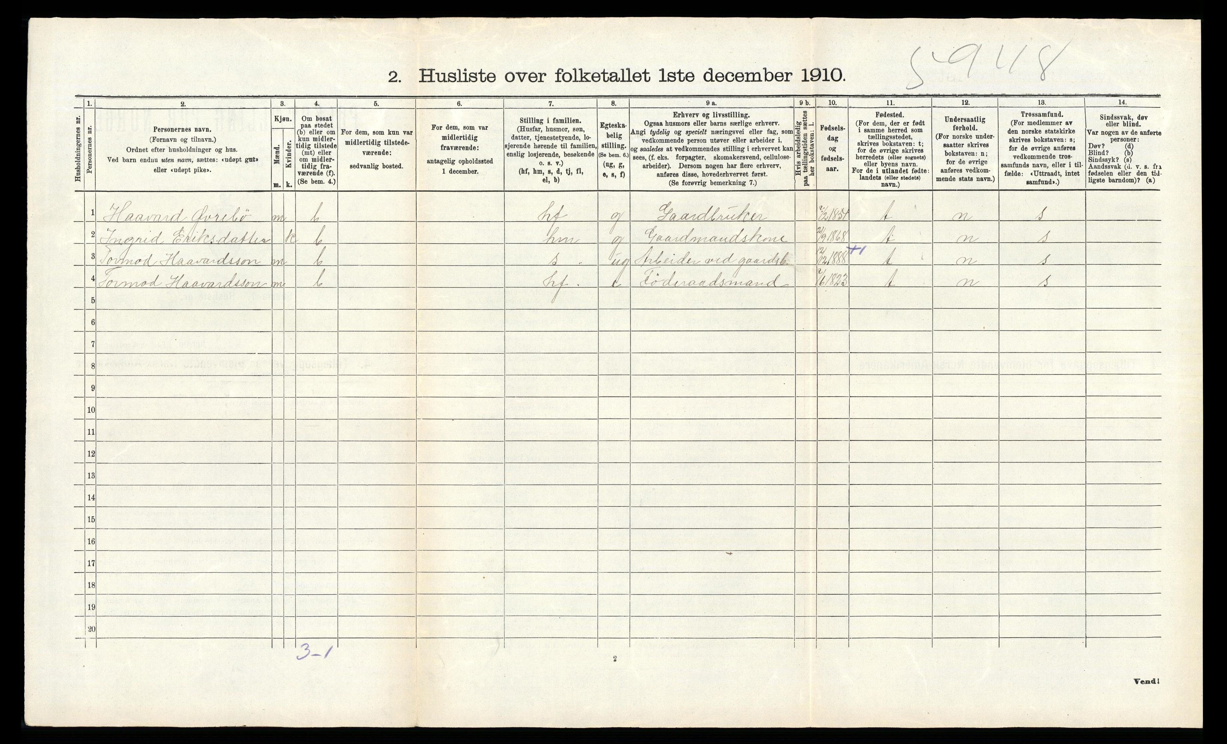 RA, Folketelling 1910 for 1134 Suldal herred, 1910, s. 654