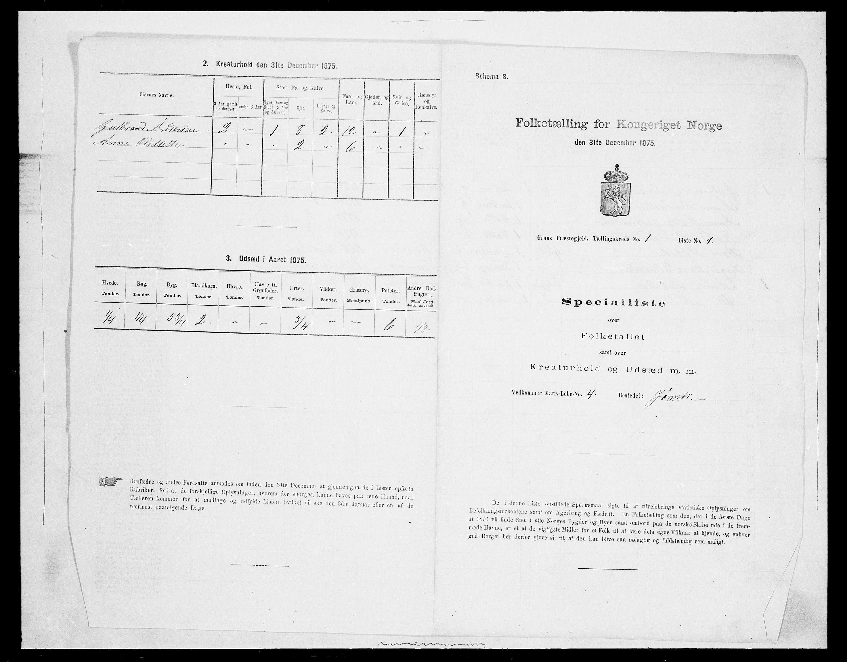 SAH, Folketelling 1875 for 0534P Gran prestegjeld, 1875, s. 143