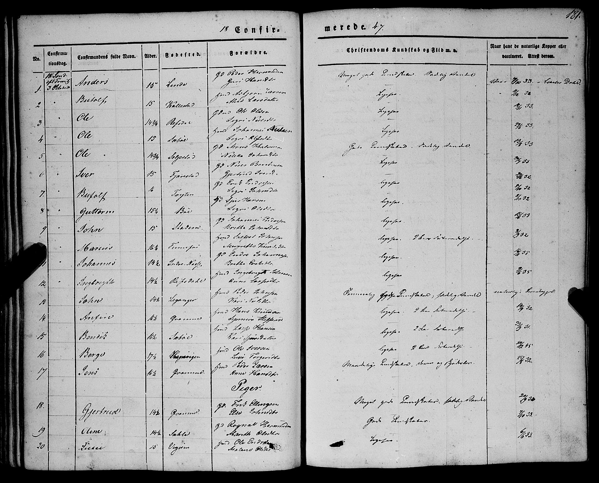 Vik sokneprestembete, AV/SAB-A-81501/H/Haa/Haaa/L0008: Ministerialbok nr. A 8, 1846-1865, s. 181