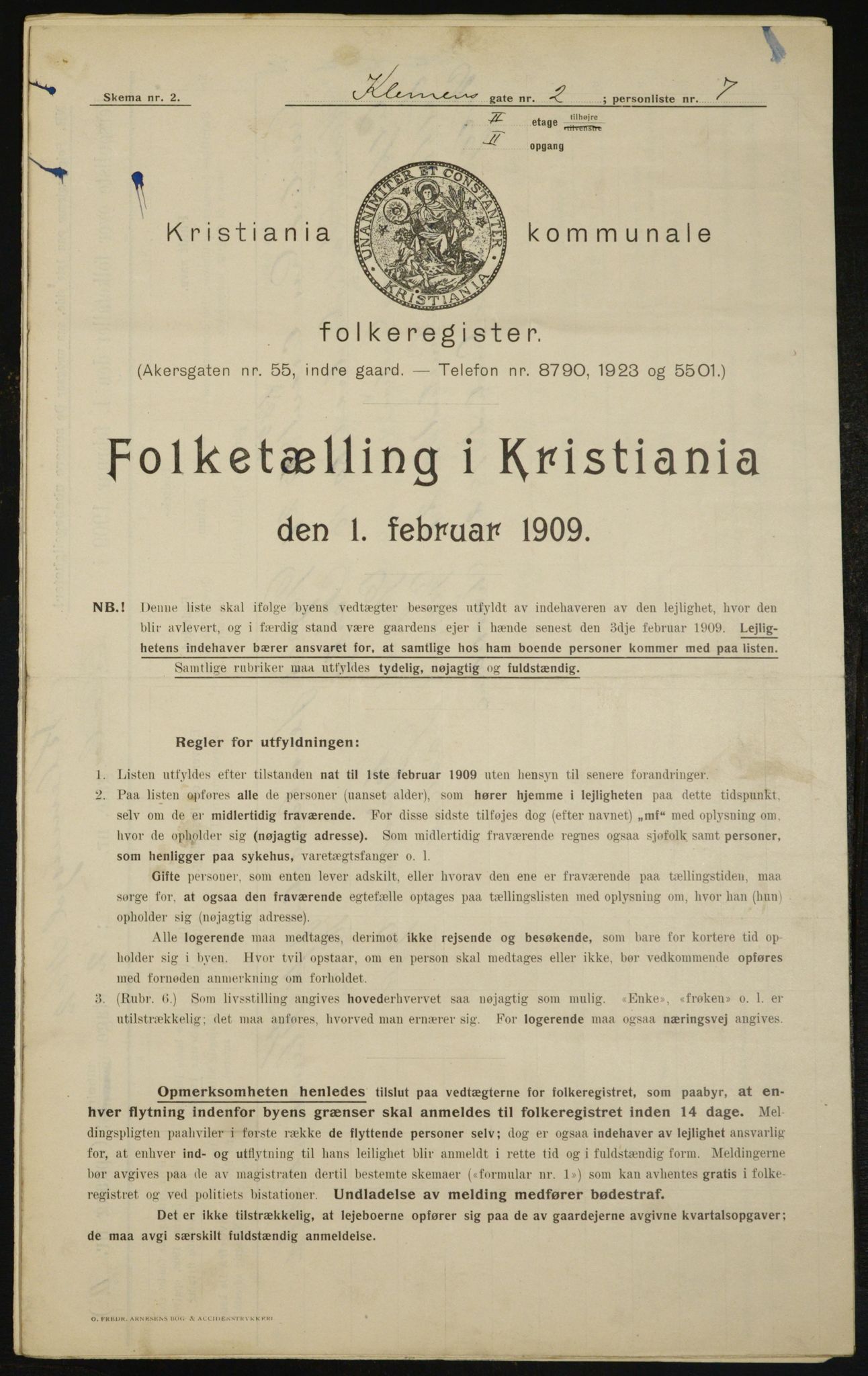 OBA, Kommunal folketelling 1.2.1909 for Kristiania kjøpstad, 1909, s. 11579