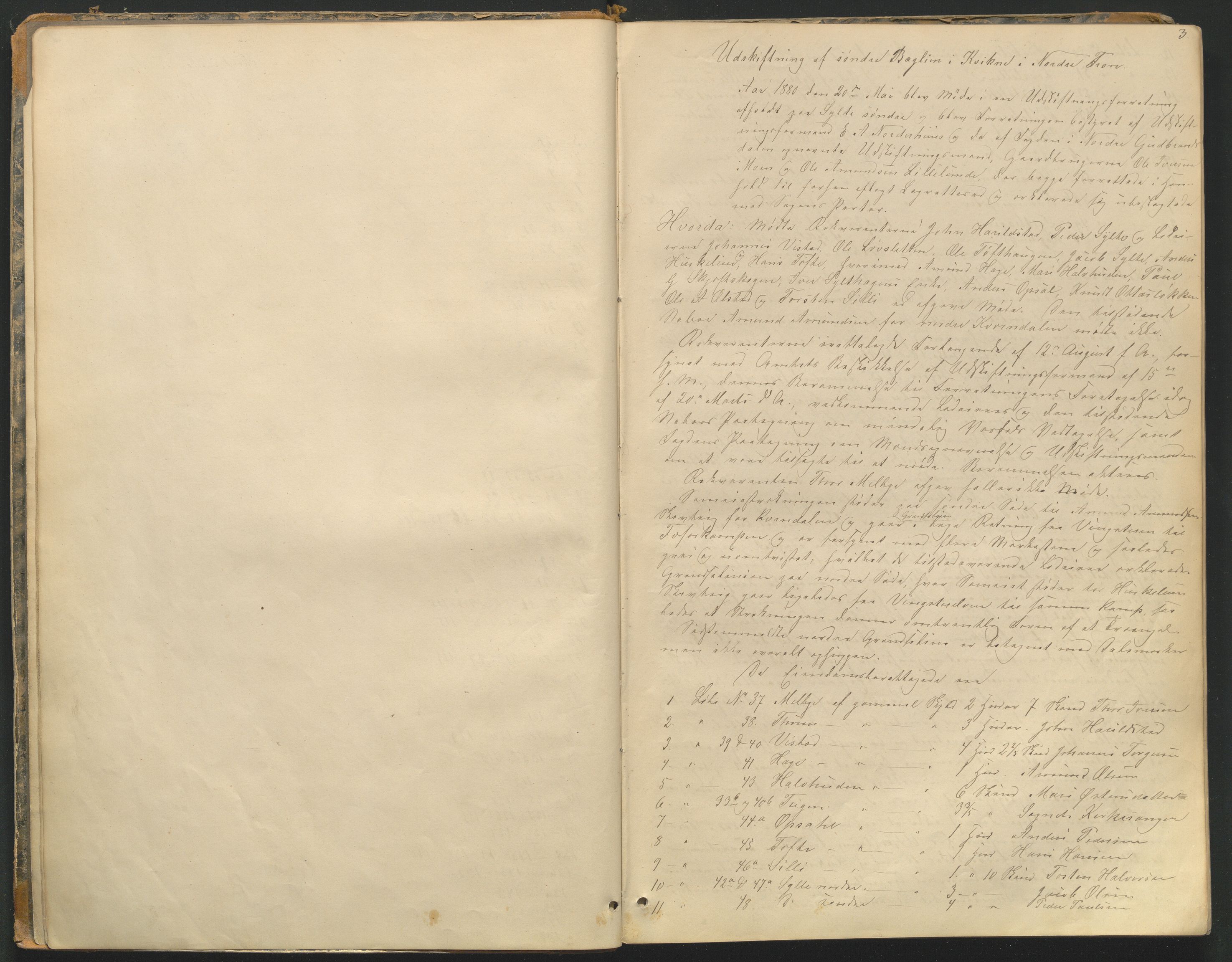 Utskiftningsformannen i Oppland fylke, AV/SAH-JORDSKIFTEO-001/H/Hb/Hbg/L0003/0002: Forhandlingsprotokoller / Forhandlingsprotokoll - Gudbrandsdalen, 1880-1889, s. 3