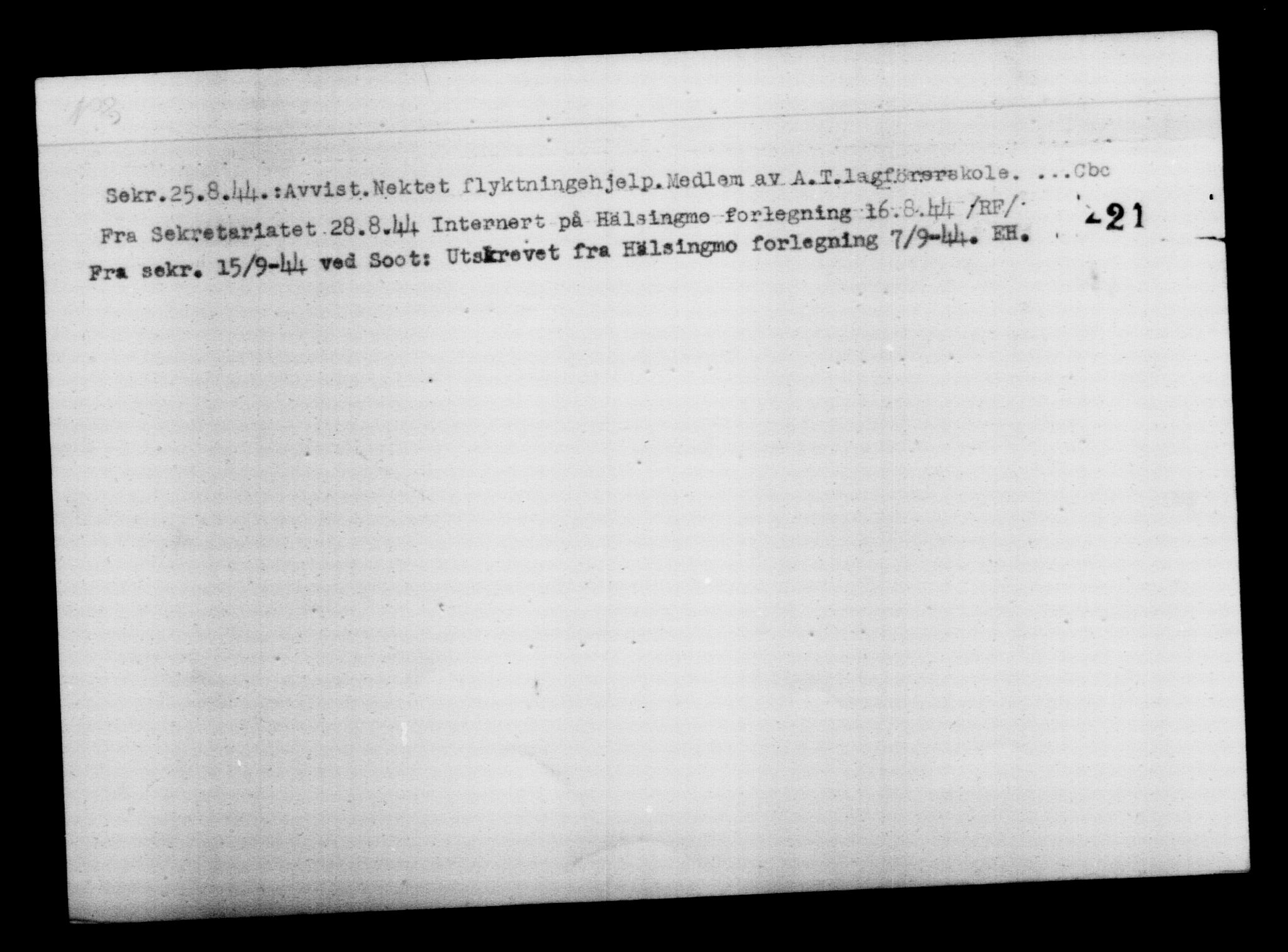 Utenriksstasjonene, Legasjonen i Stockholm, Flyktningkontoret, AV/RA-S-6753/V/Va/L0012: Kjesäterkartoteket, flyktninger med registreringsnr. 28300-31566, 1940-1945, s. 1507