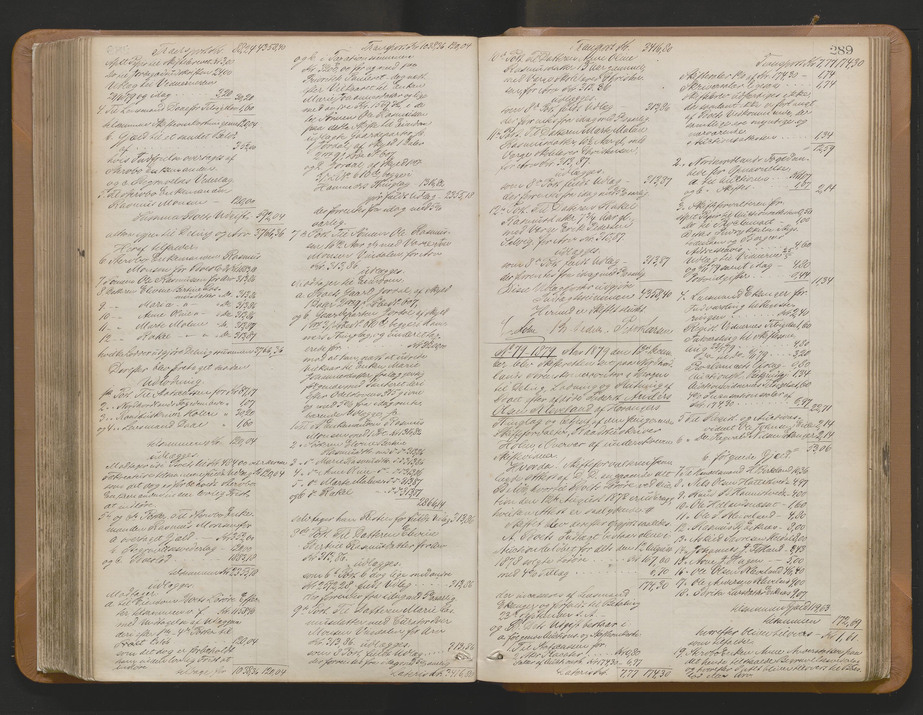 Nordhordland sorenskrivar, AV/SAB-A-2901/1/H/Hd/Hda/L0009: Skifteutlodningsprotokollar, 1876-1881, s. 289