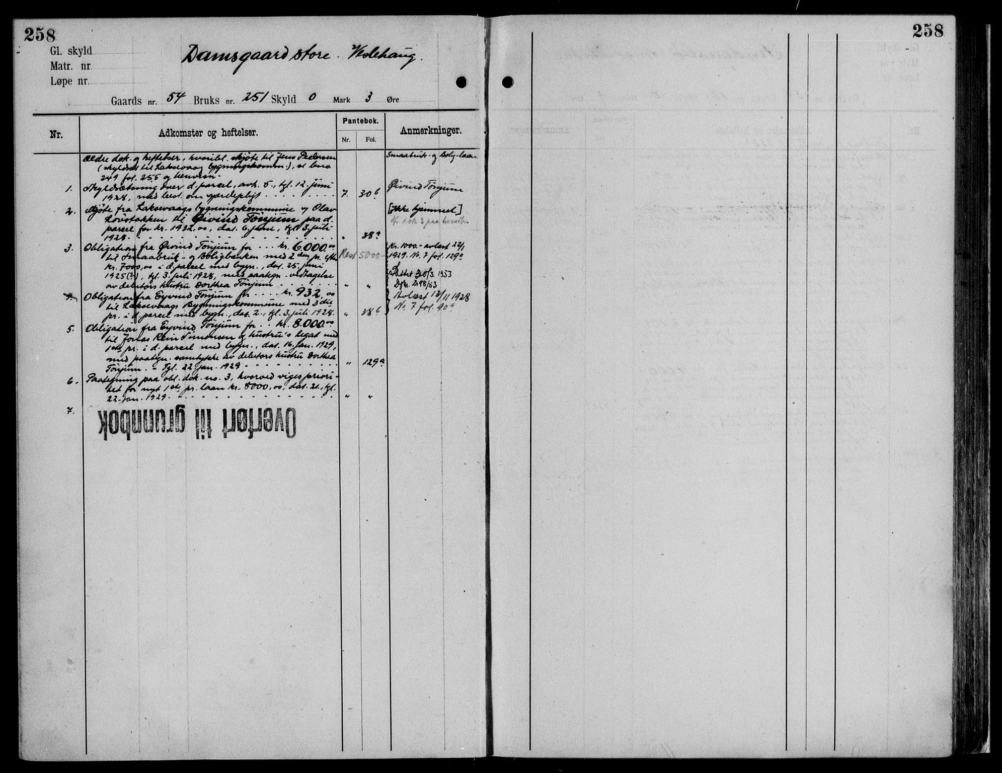 Midhordland sorenskriveri, AV/SAB-A-3001/1/G/Ga/Gab/L0116: Panteregister nr. II.A.b.116, s. 258