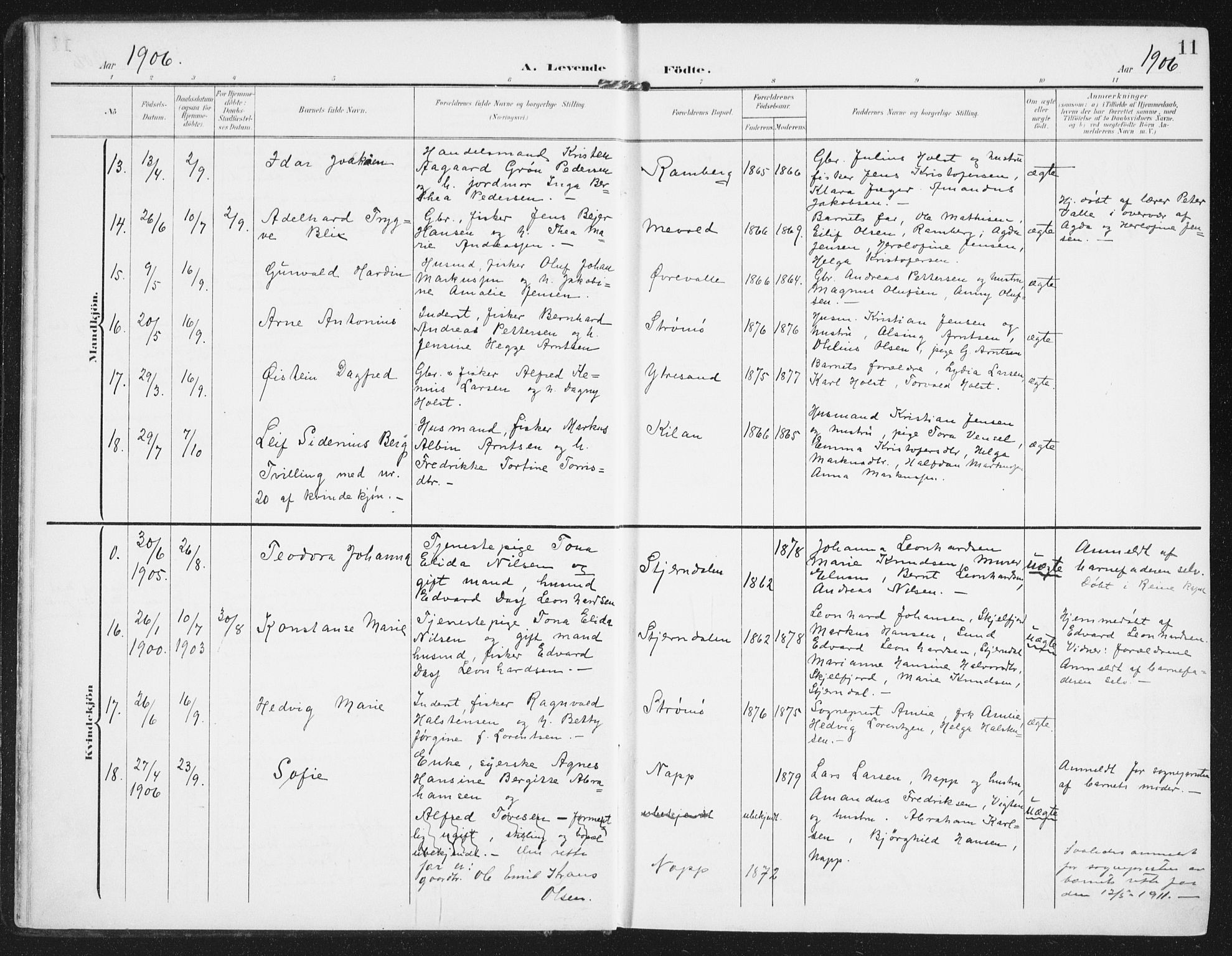 Ministerialprotokoller, klokkerbøker og fødselsregistre - Nordland, AV/SAT-A-1459/885/L1206: Ministerialbok nr. 885A07, 1905-1915, s. 11