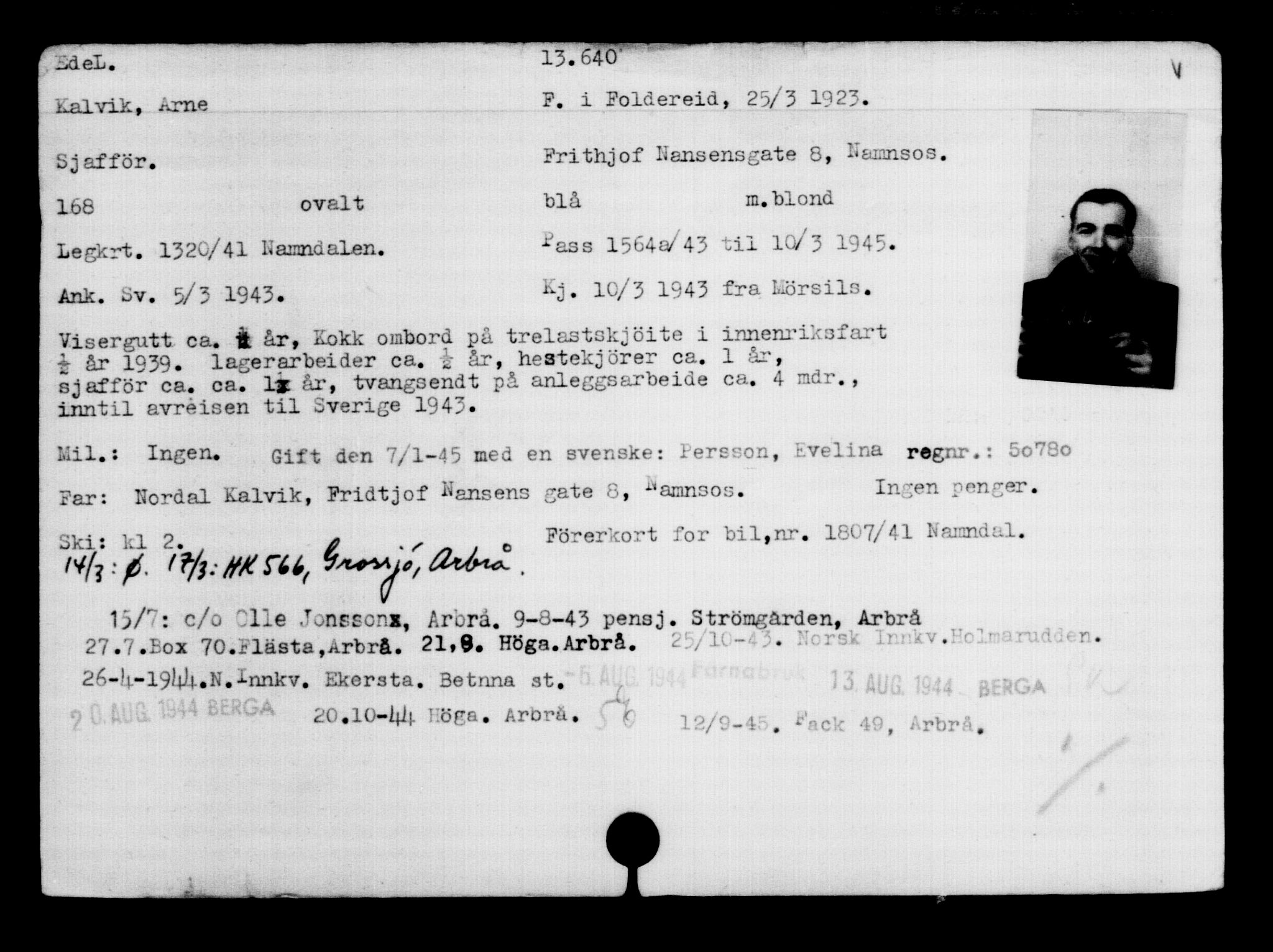 Den Kgl. Norske Legasjons Flyktningskontor, AV/RA-S-6753/V/Va/L0007: Kjesäterkartoteket.  Flyktningenr. 12700-15723, 1940-1945, s. 1064