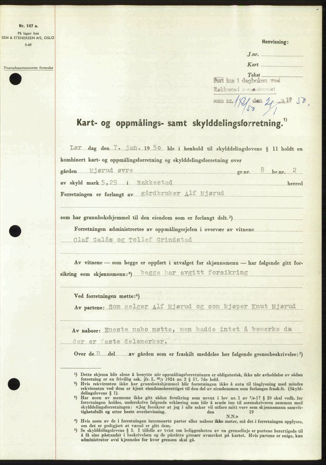 Rakkestad sorenskriveri, SAO/A-10686/G/Gb/Gba/Gbab/L0019: Pantebok nr. A19, 1949-1950, Dagboknr: 143/1950