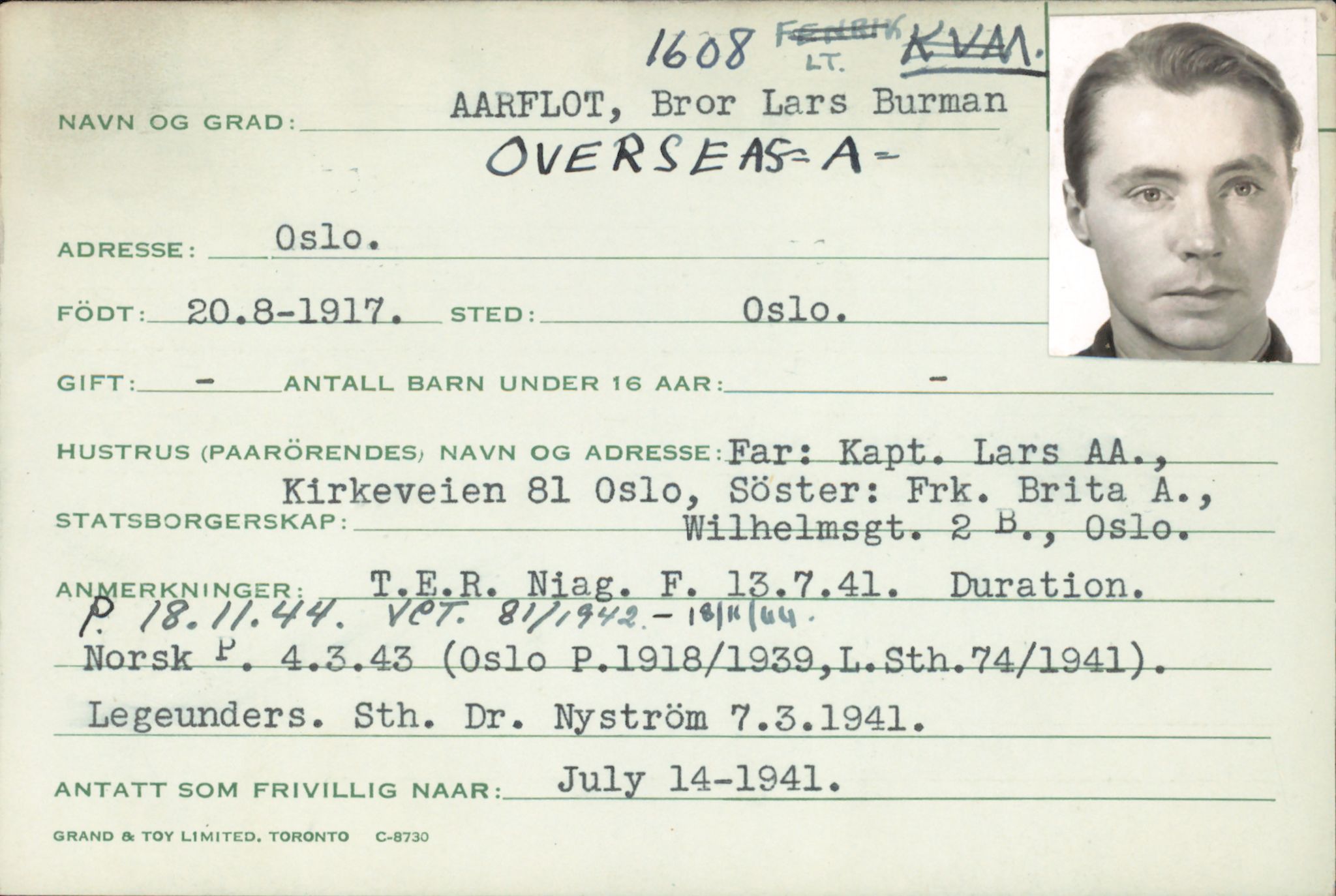 Forsvaret, Forsvarets overkommando/Luftforsvarsstaben, AV/RA-RAFA-4079/P/Pa/L0052: Personellpapirer, 1917, s. 594