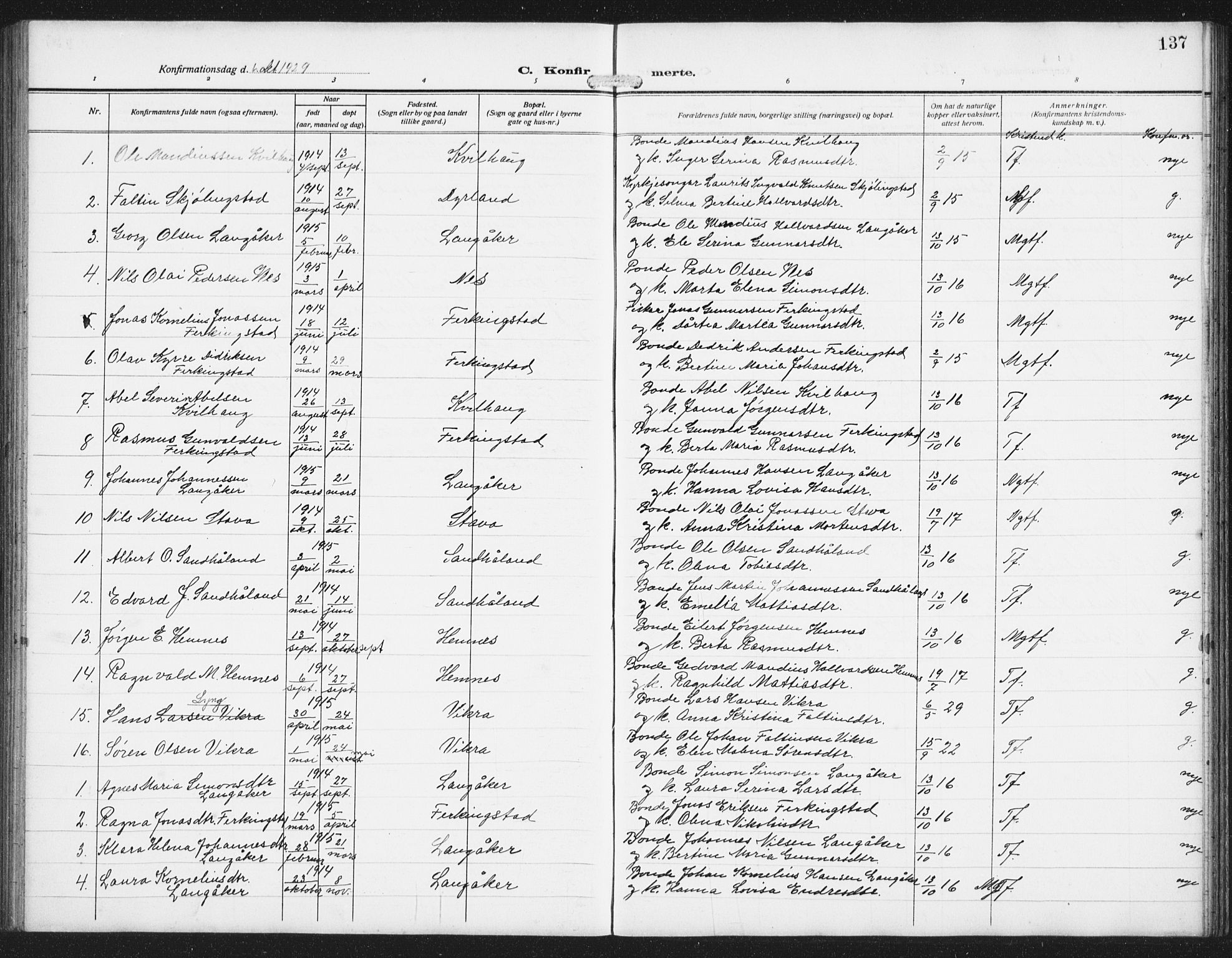 Skudenes sokneprestkontor, AV/SAST-A -101849/H/Ha/Hab/L0011: Klokkerbok nr. B 11, 1909-1943, s. 137