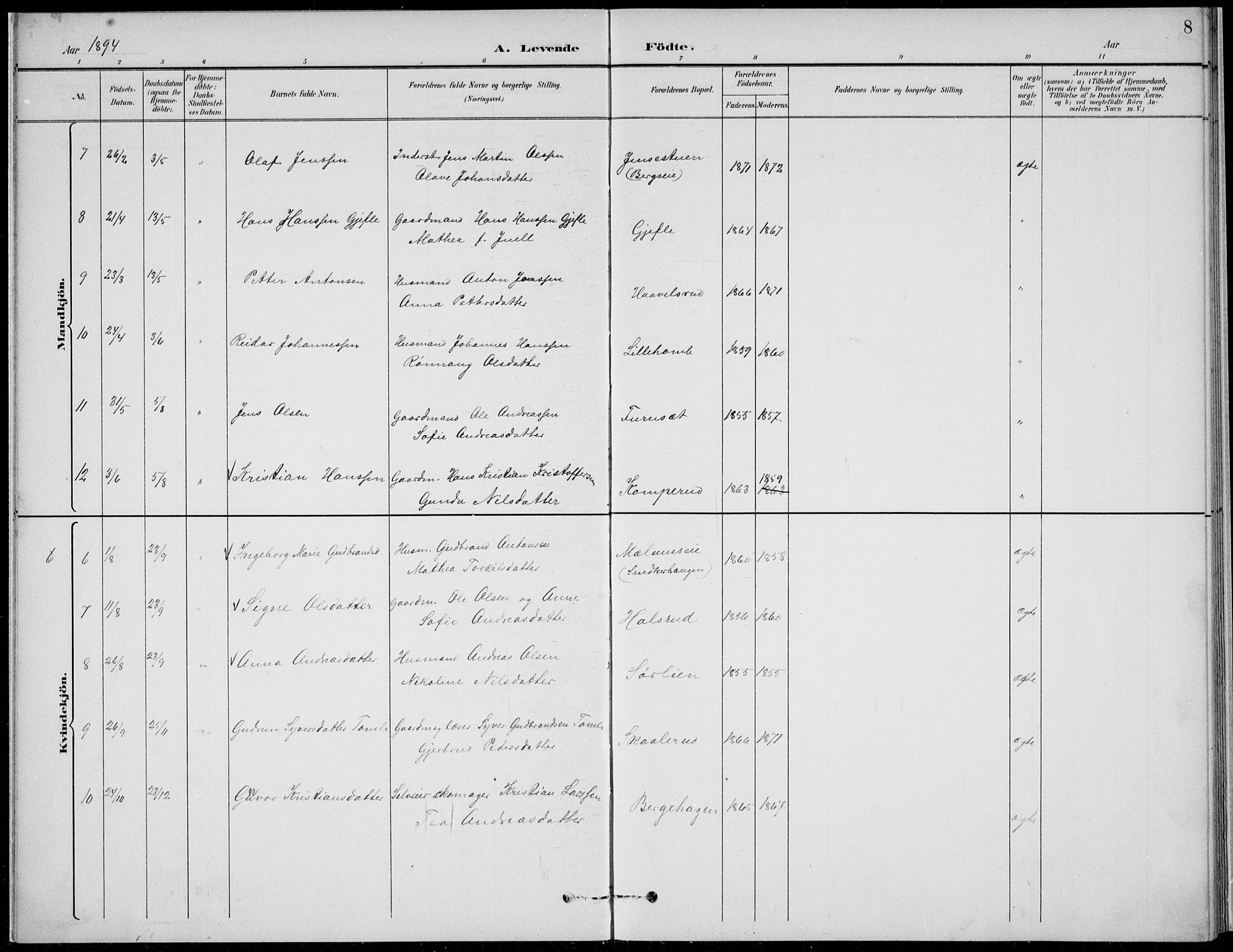 Nordre Land prestekontor, AV/SAH-PREST-124/H/Ha/Hab/L0014: Klokkerbok nr. 14, 1891-1907, s. 8
