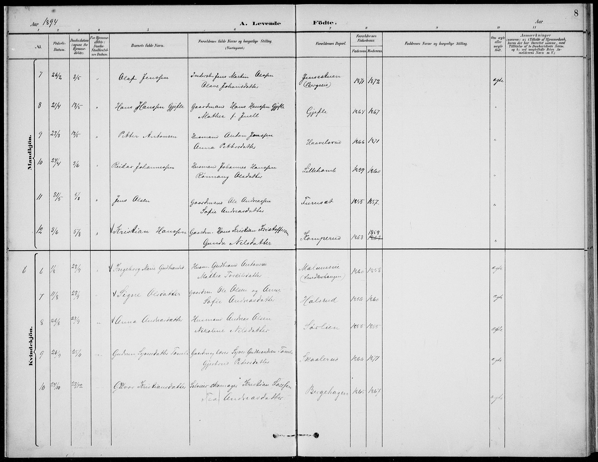 Nordre Land prestekontor, AV/SAH-PREST-124/H/Ha/Hab/L0014: Klokkerbok nr. 14, 1891-1907, s. 8