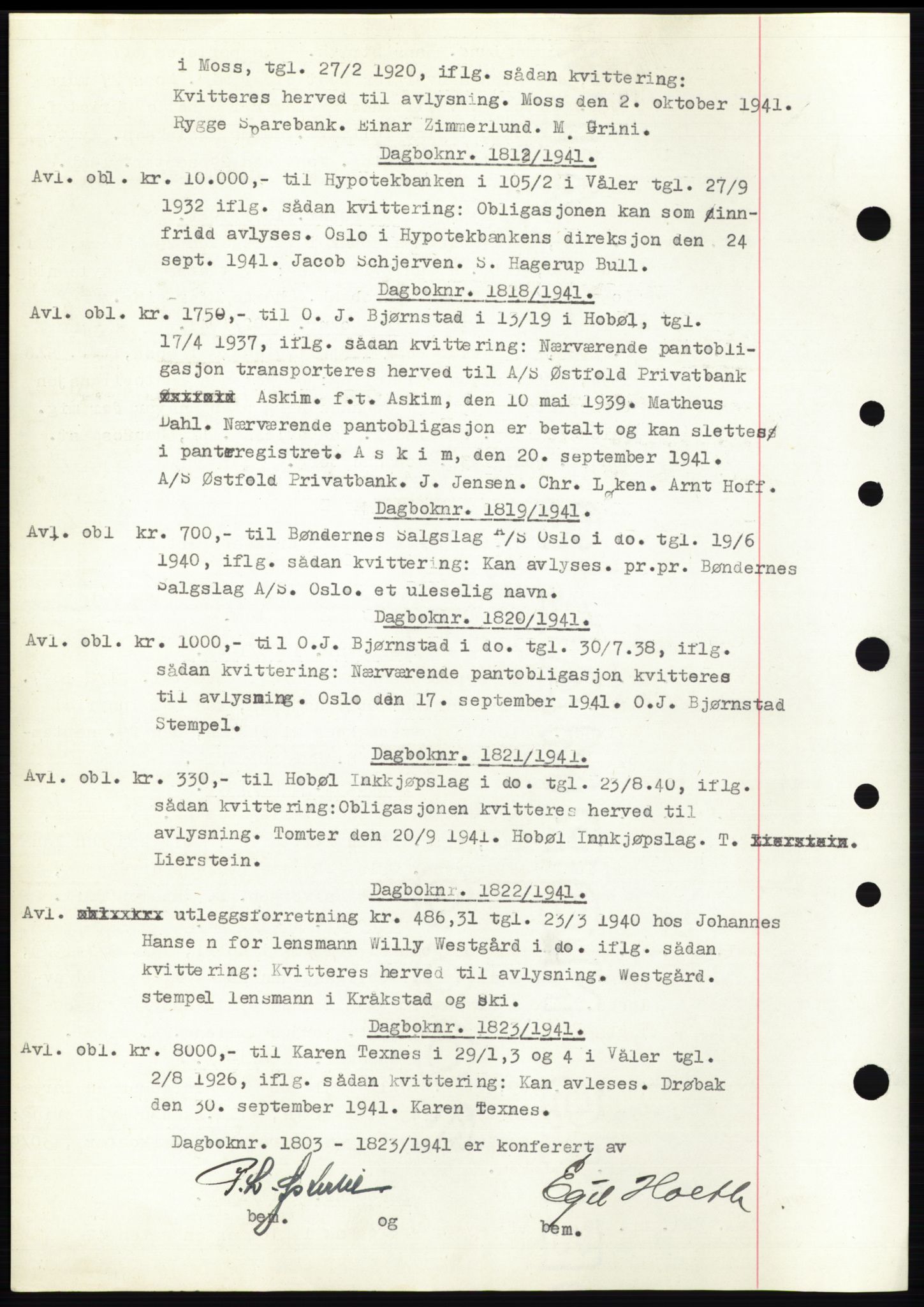 Moss sorenskriveri, SAO/A-10168: Pantebok nr. C10, 1938-1950, Dagboknr: 1812/1941