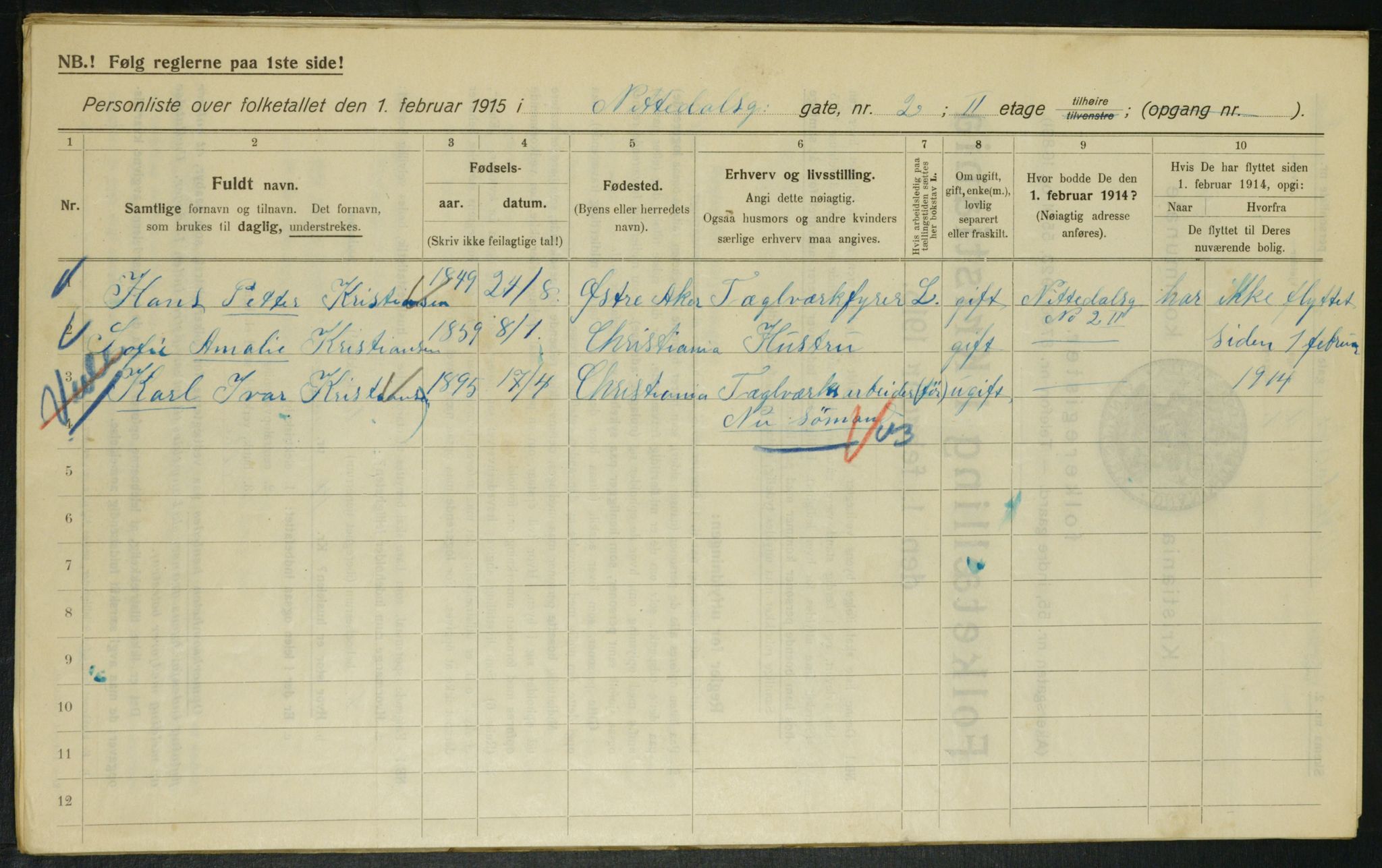 OBA, Kommunal folketelling 1.2.1915 for Kristiania, 1915, s. 70655