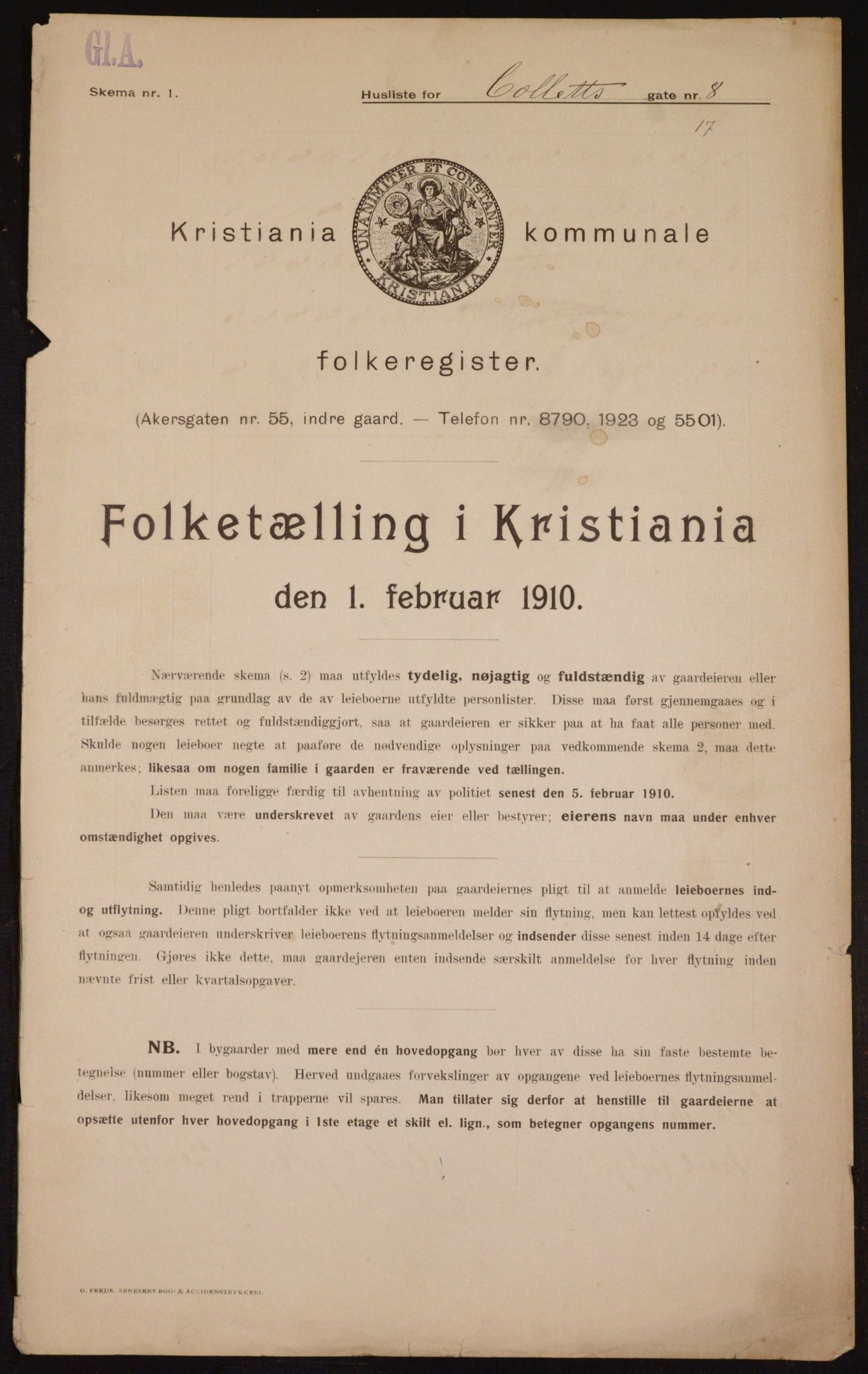 OBA, Kommunal folketelling 1.2.1910 for Kristiania, 1910, s. 12515