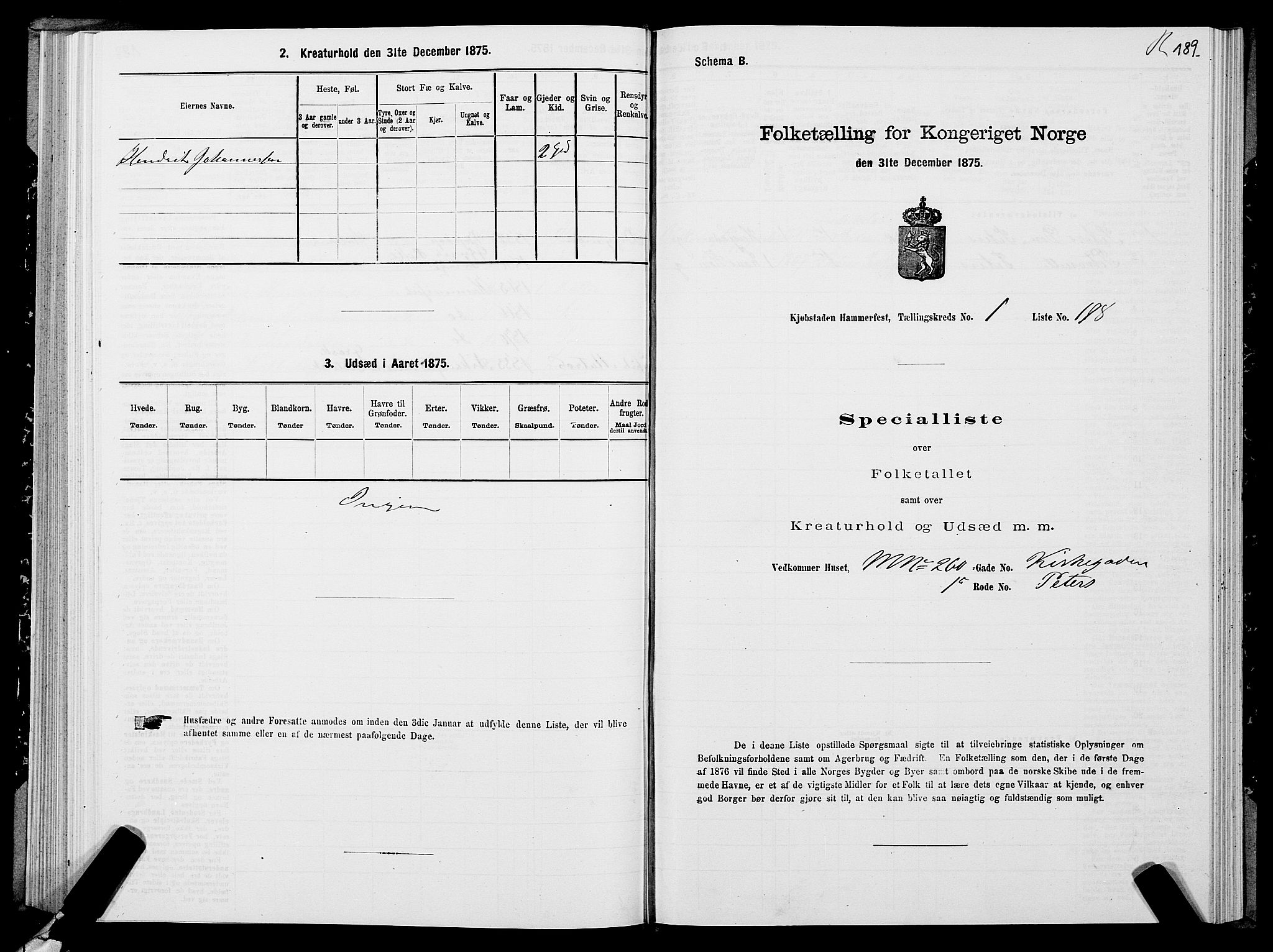 SATØ, Folketelling 1875 for 2001B Hammerfest prestegjeld, Hammerfest kjøpstad, 1875, s. 2189