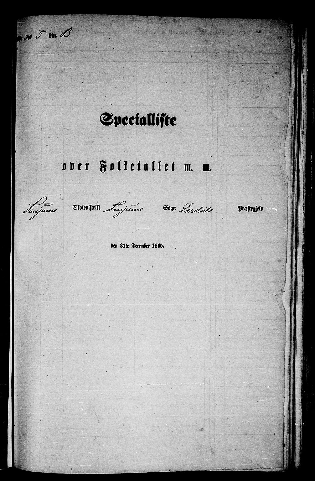 RA, Folketelling 1865 for 1422P Lærdal prestegjeld, 1865, s. 95