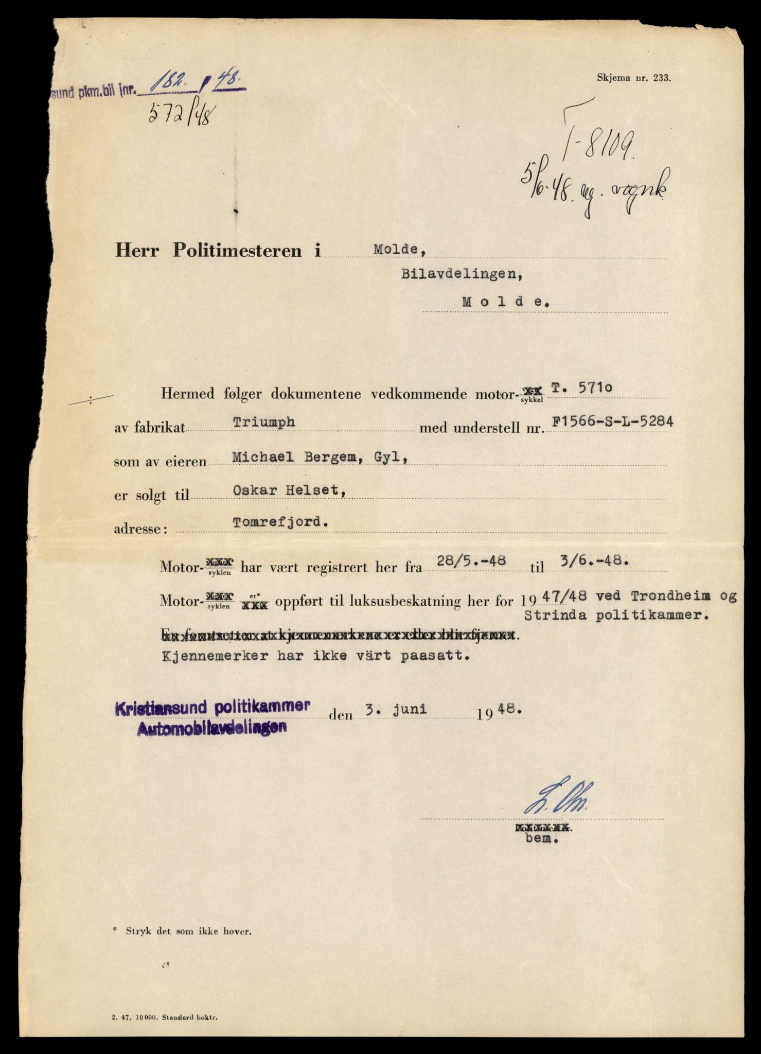 Møre og Romsdal vegkontor - Ålesund trafikkstasjon, AV/SAT-A-4099/F/Fe/L0037: Registreringskort for kjøretøy T 13031 - T 13179, 1927-1998, s. 357