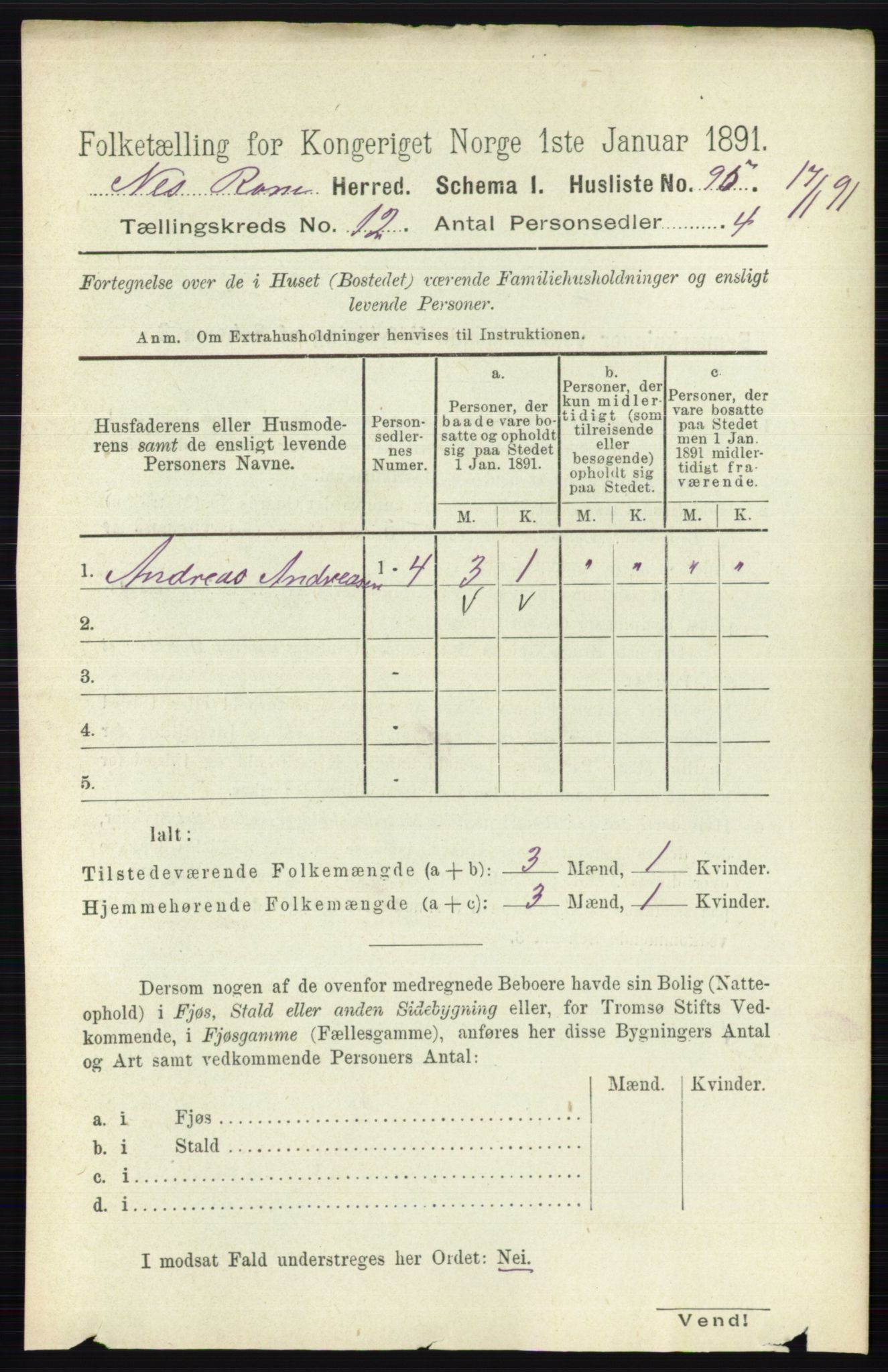 RA, Folketelling 1891 for 0236 Nes herred, 1891, s. 7104