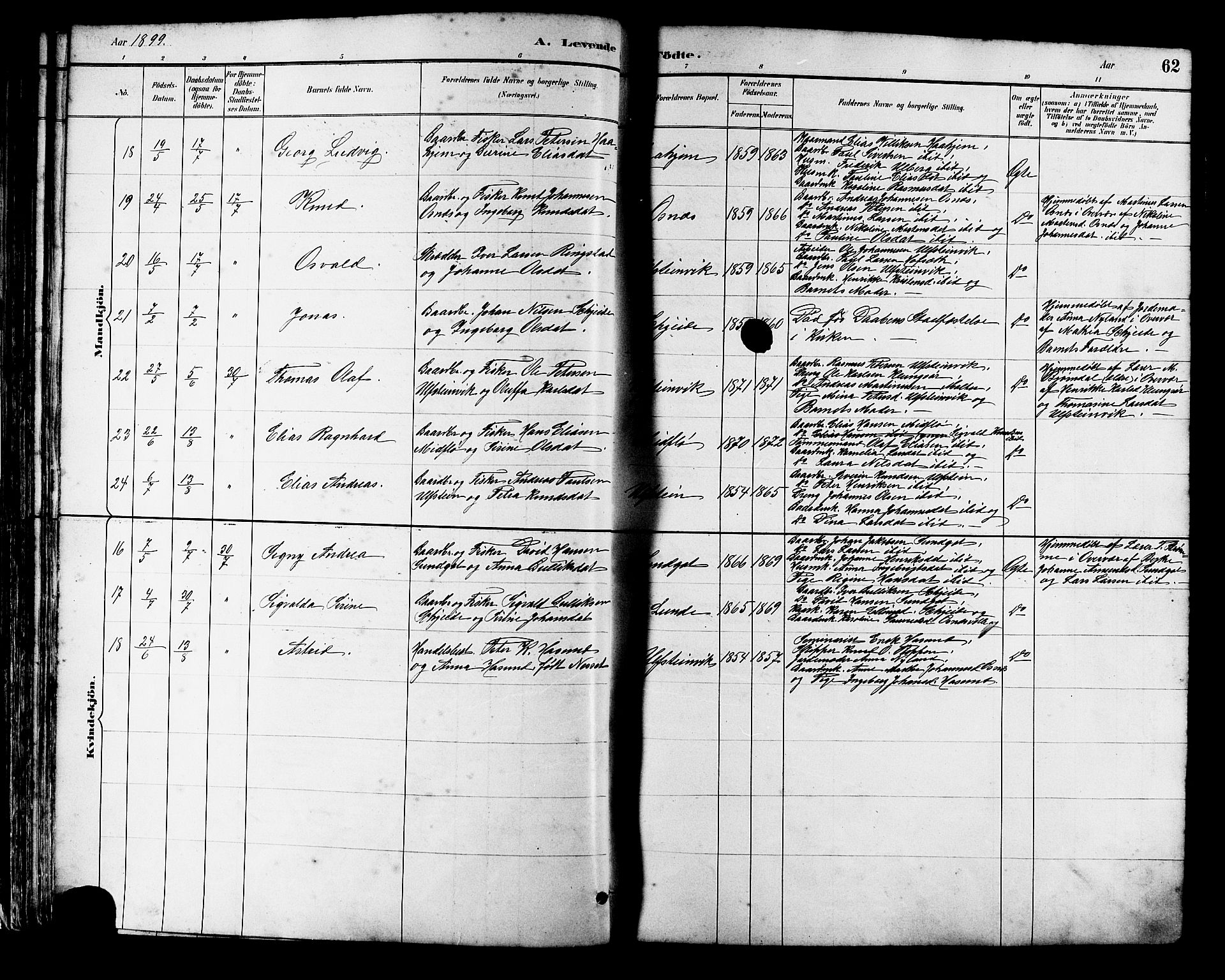 Ministerialprotokoller, klokkerbøker og fødselsregistre - Møre og Romsdal, AV/SAT-A-1454/509/L0112: Klokkerbok nr. 509C02, 1883-1922, s. 62