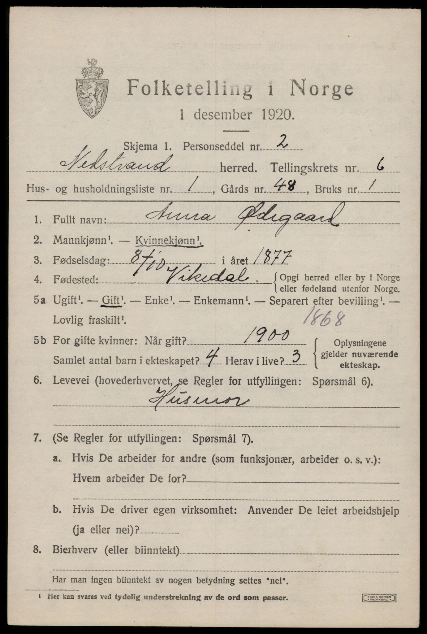 SAST, Folketelling 1920 for 1139 Nedstrand herred, 1920, s. 2475