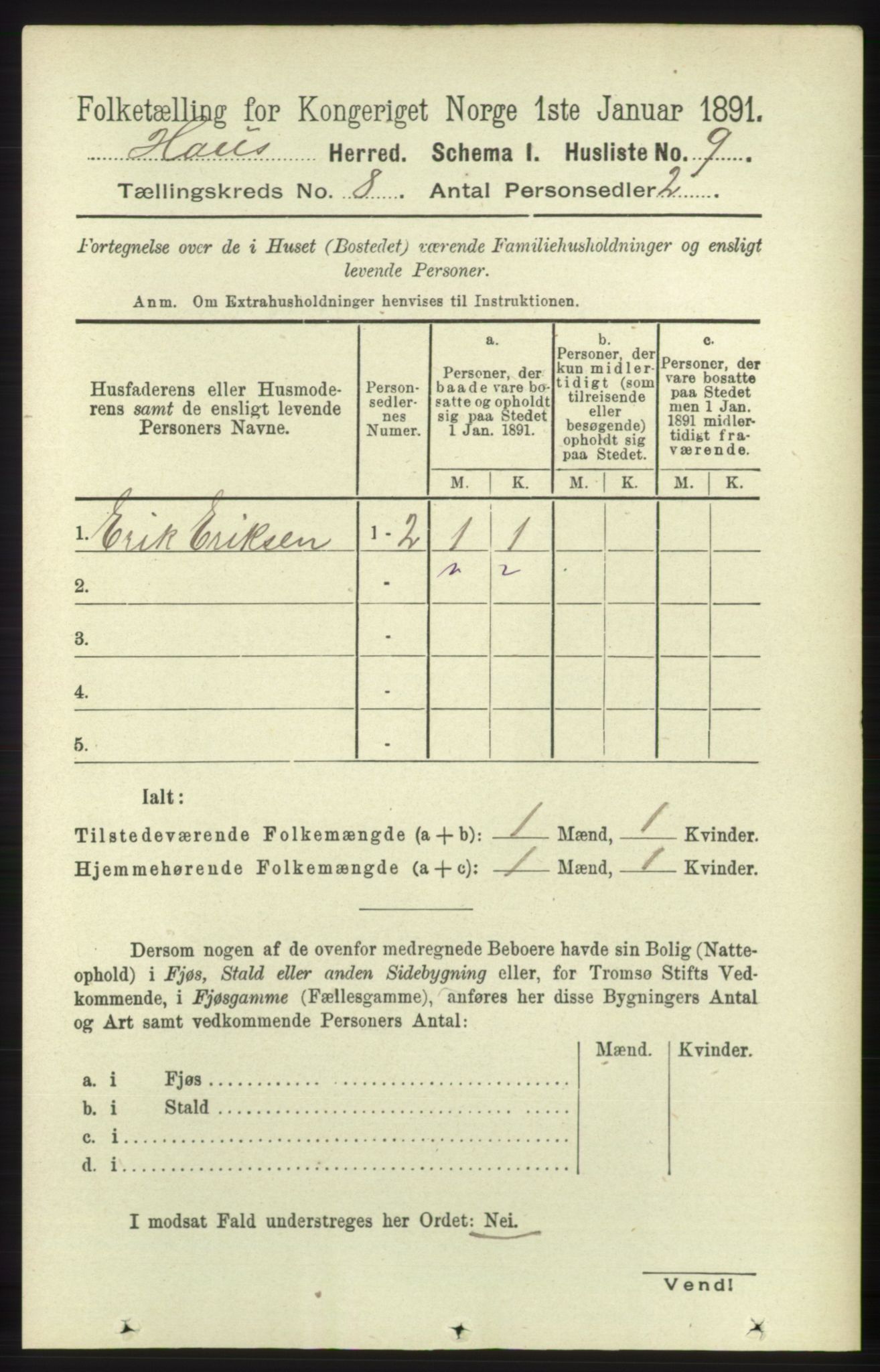 RA, Folketelling 1891 for 1250 Haus herred, 1891, s. 3111