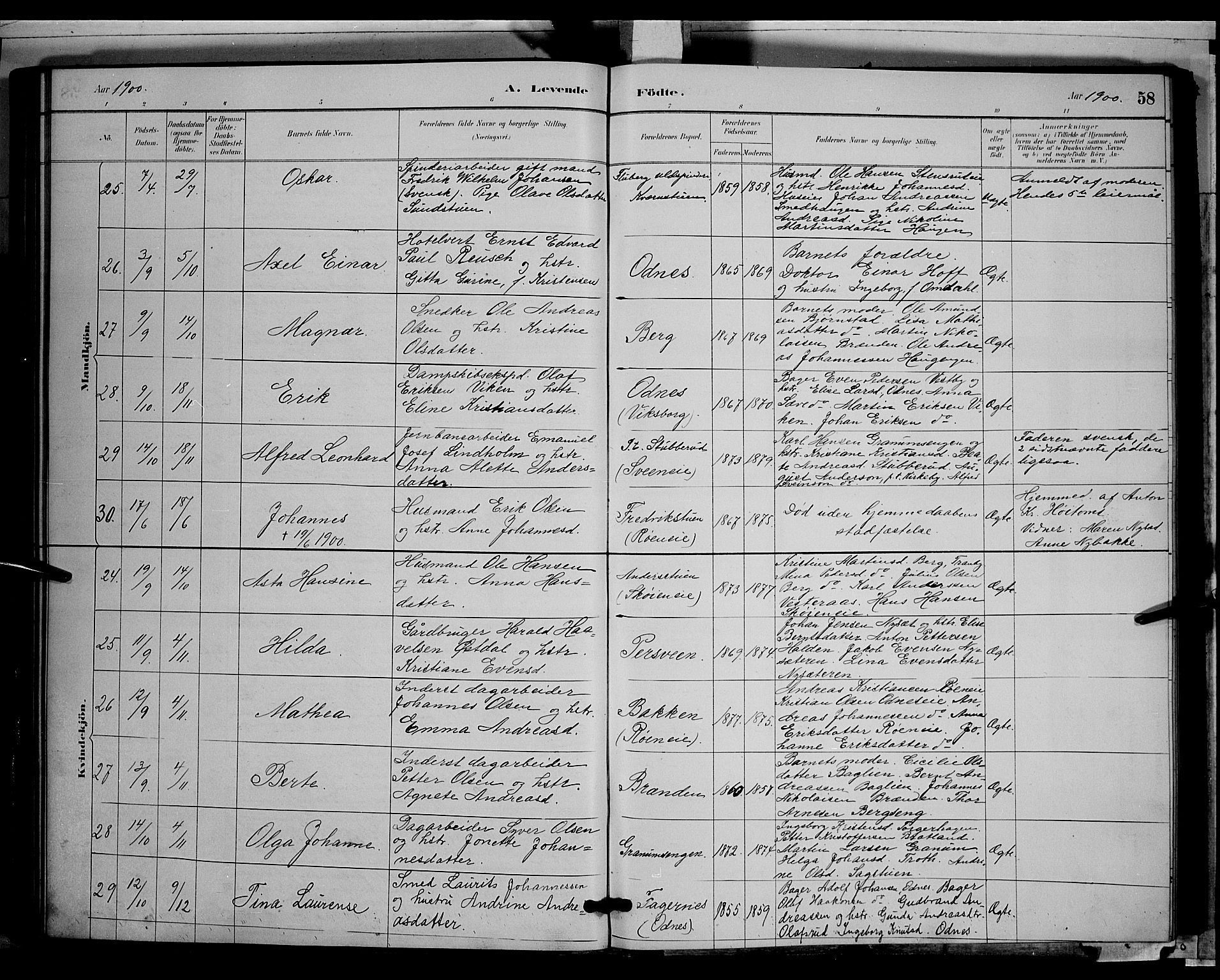 Søndre Land prestekontor, AV/SAH-PREST-122/L/L0003: Klokkerbok nr. 3, 1884-1902, s. 58
