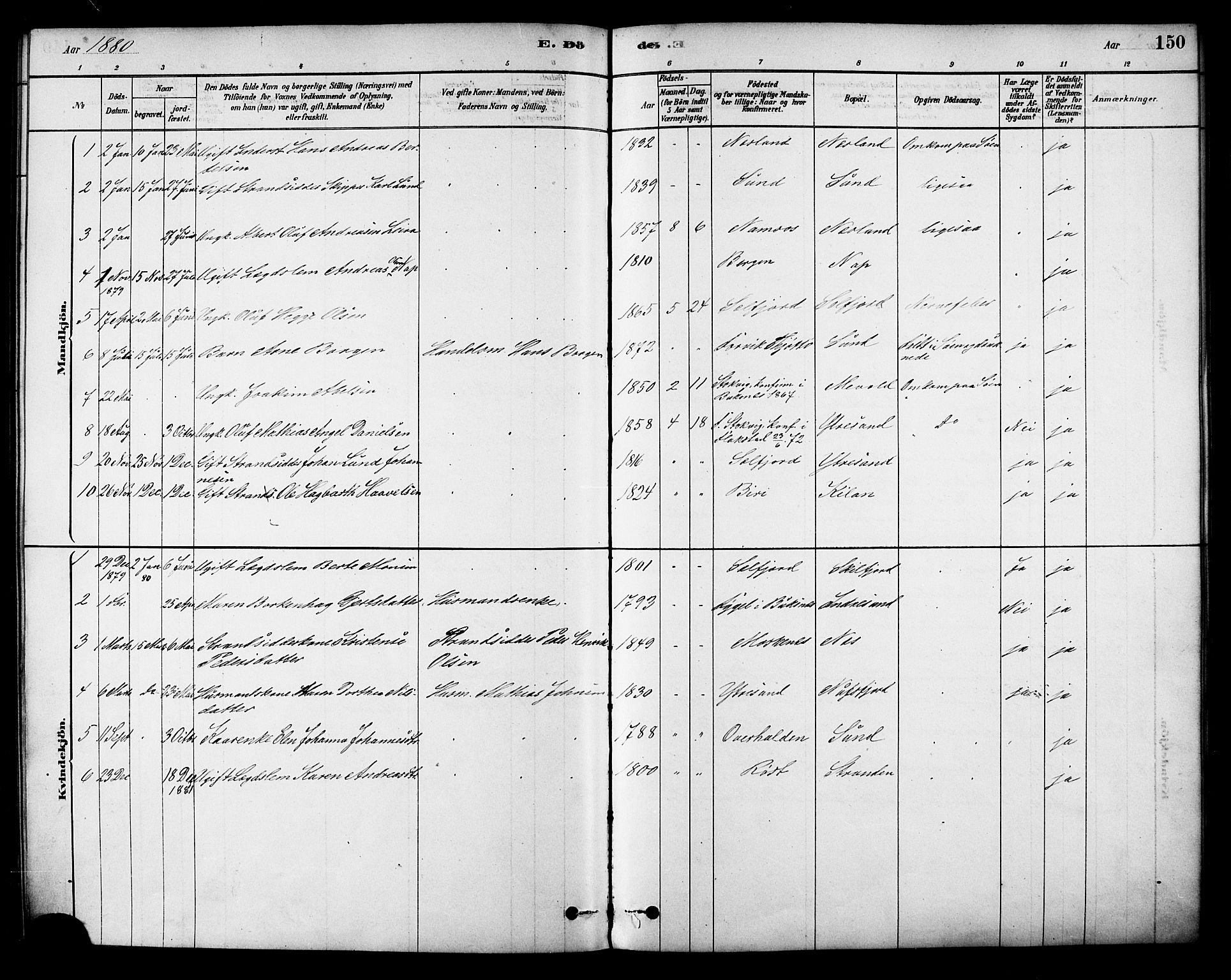 Ministerialprotokoller, klokkerbøker og fødselsregistre - Nordland, SAT/A-1459/885/L1204: Ministerialbok nr. 885A05, 1878-1892, s. 150