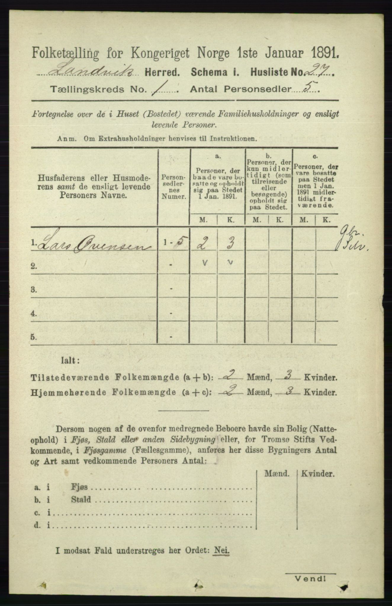 RA, Folketelling 1891 for 0924 Landvik herred, 1891, s. 51