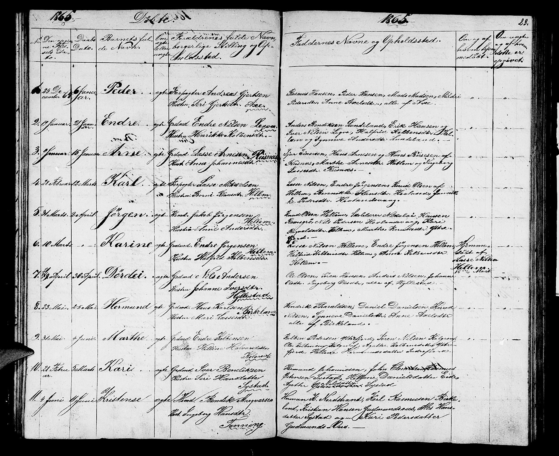 Hyllestad sokneprestembete, AV/SAB-A-80401: Klokkerbok nr. A 1, 1853-1875, s. 23
