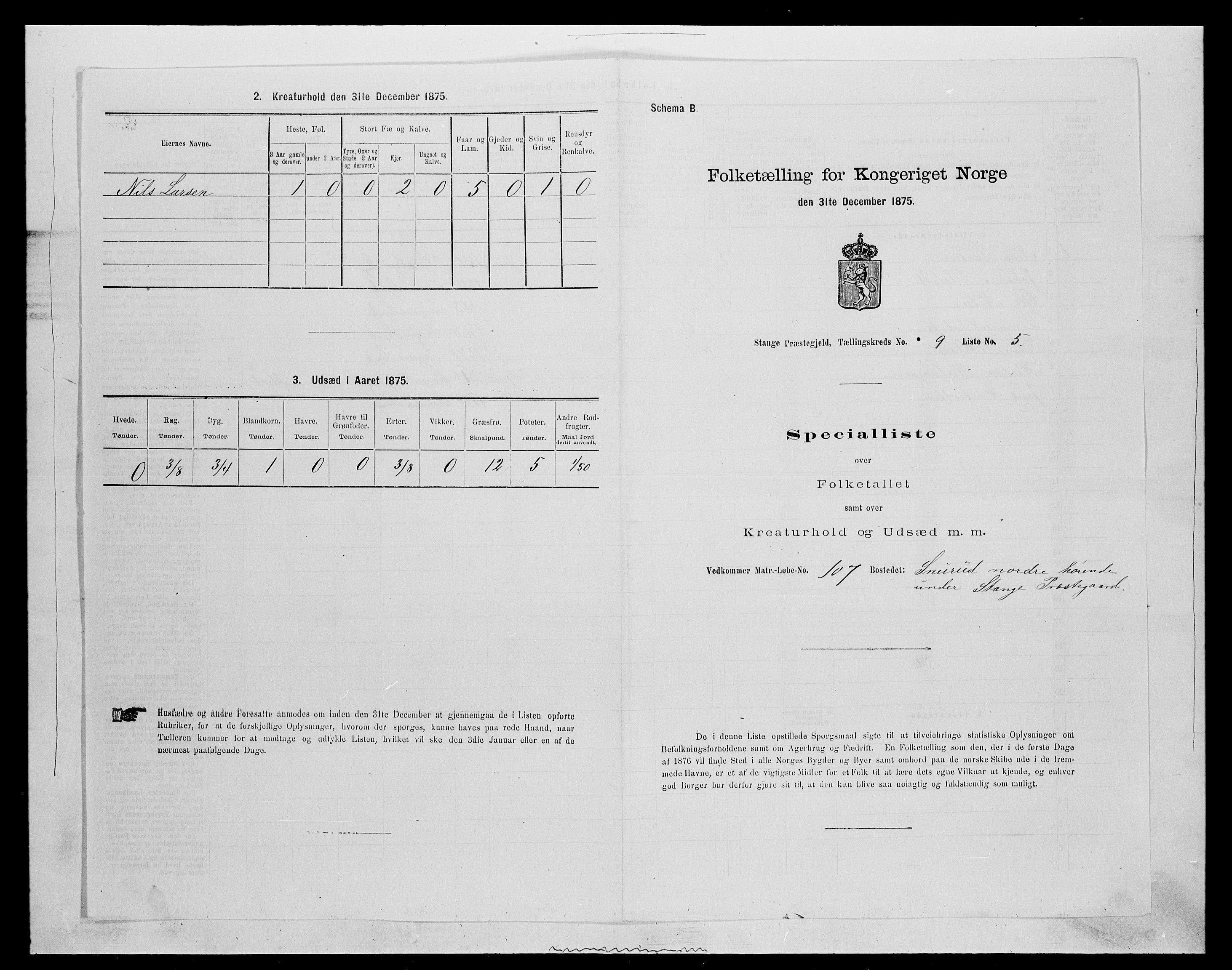 SAH, Folketelling 1875 for 0417P Stange prestegjeld, 1875, s. 1454