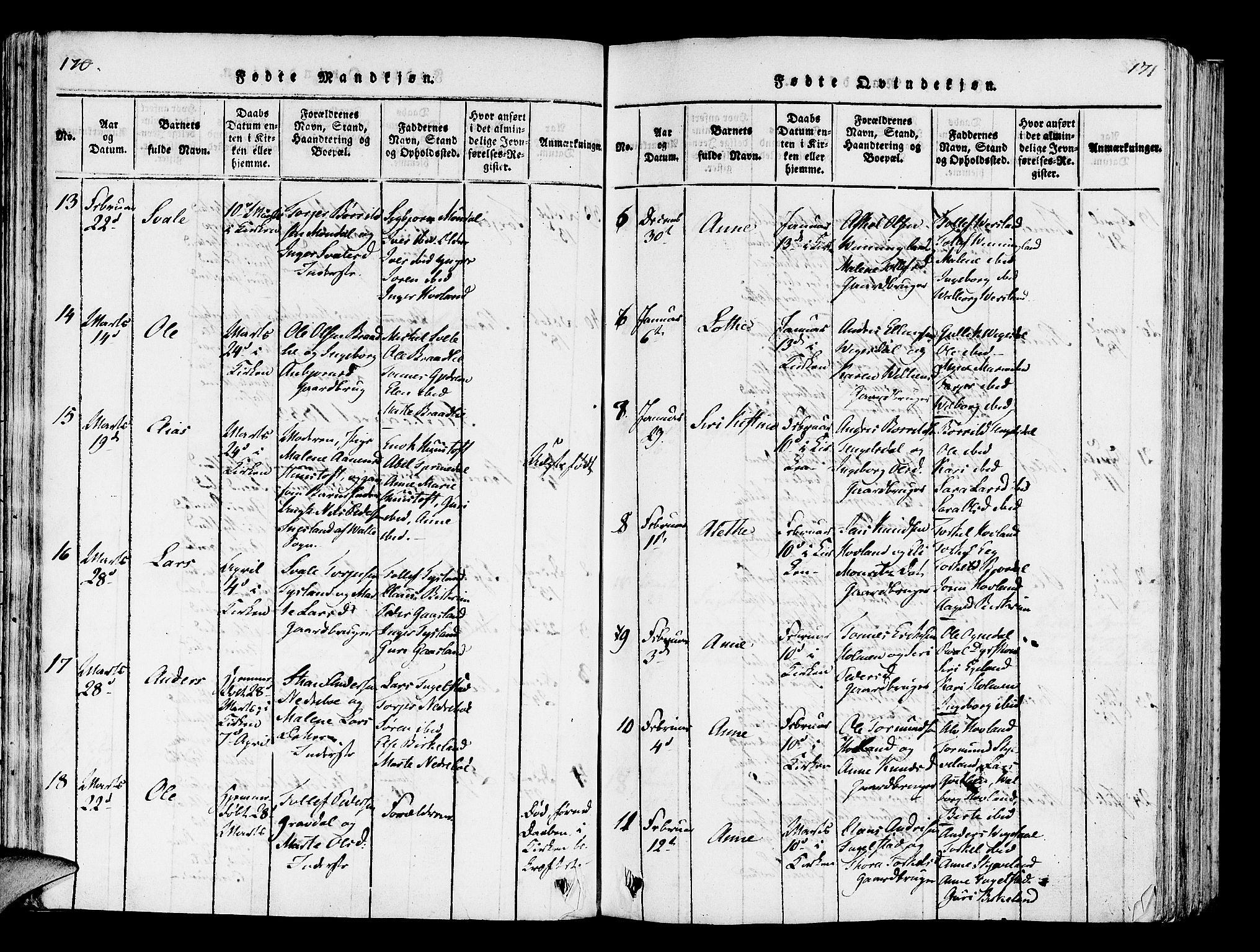 Helleland sokneprestkontor, SAST/A-101810: Ministerialbok nr. A 5, 1815-1834, s. 170-171