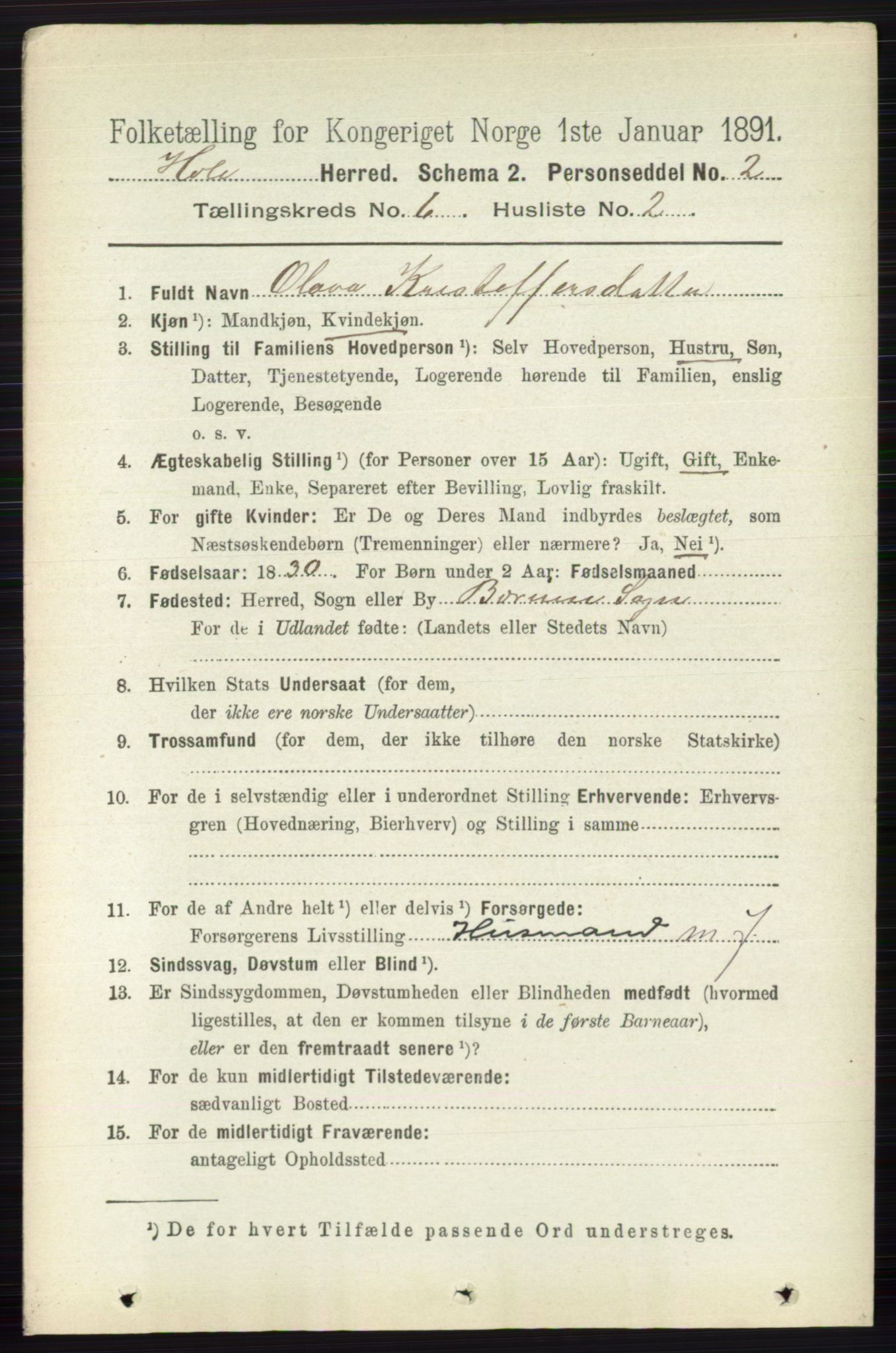 RA, Folketelling 1891 for 0612 Hole herred, 1891, s. 3112