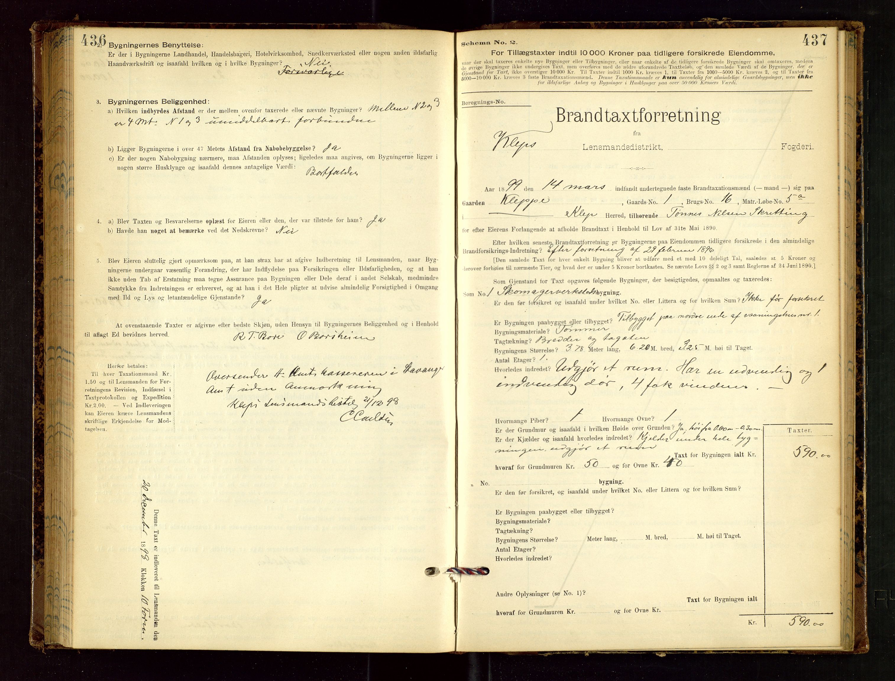 Klepp lensmannskontor, AV/SAST-A-100163/Goc/L0002: "Brandtaxationsprotokol" m/register, 1898-1902, s. 436-437