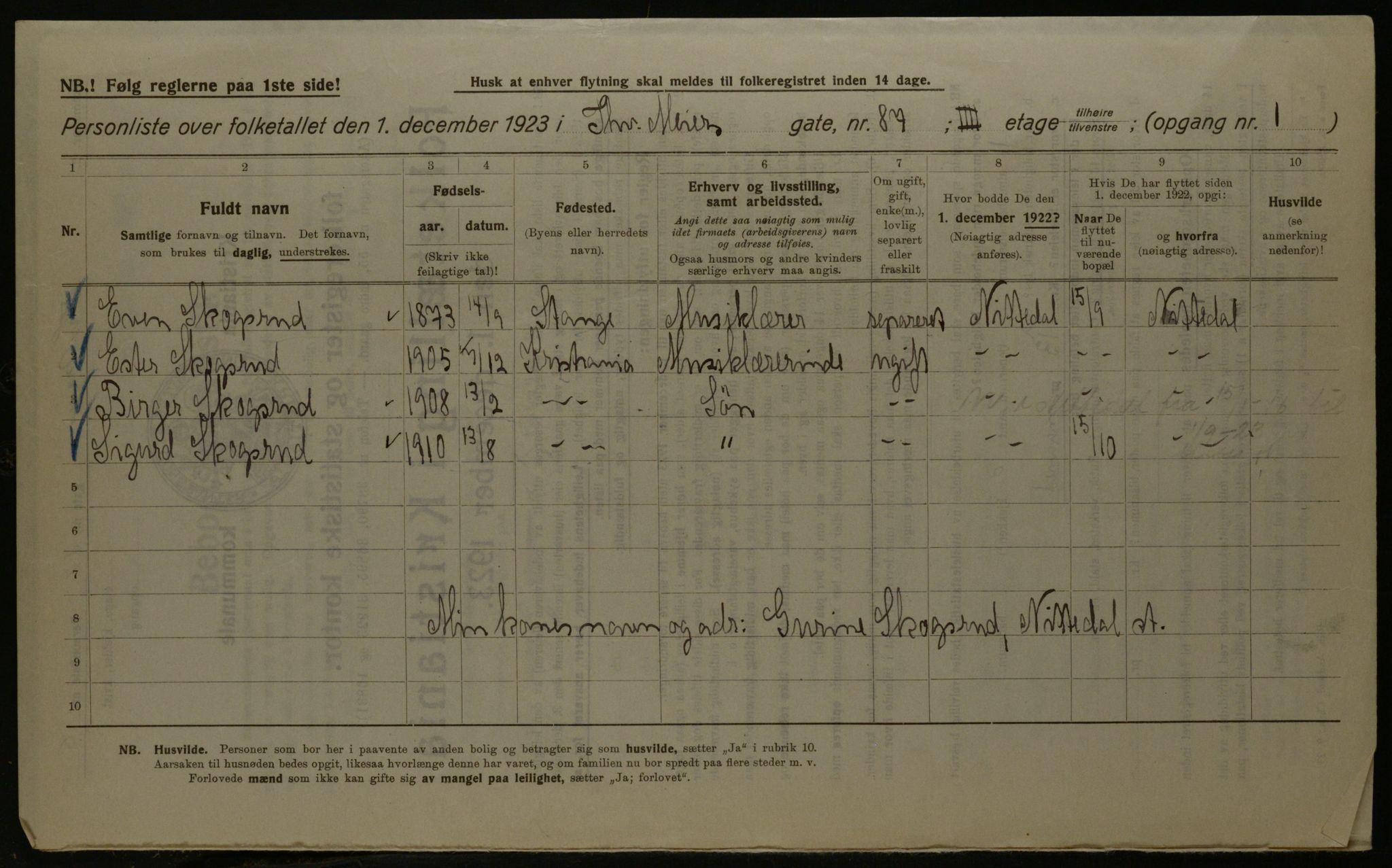 OBA, Kommunal folketelling 1.12.1923 for Kristiania, 1923, s. 122993