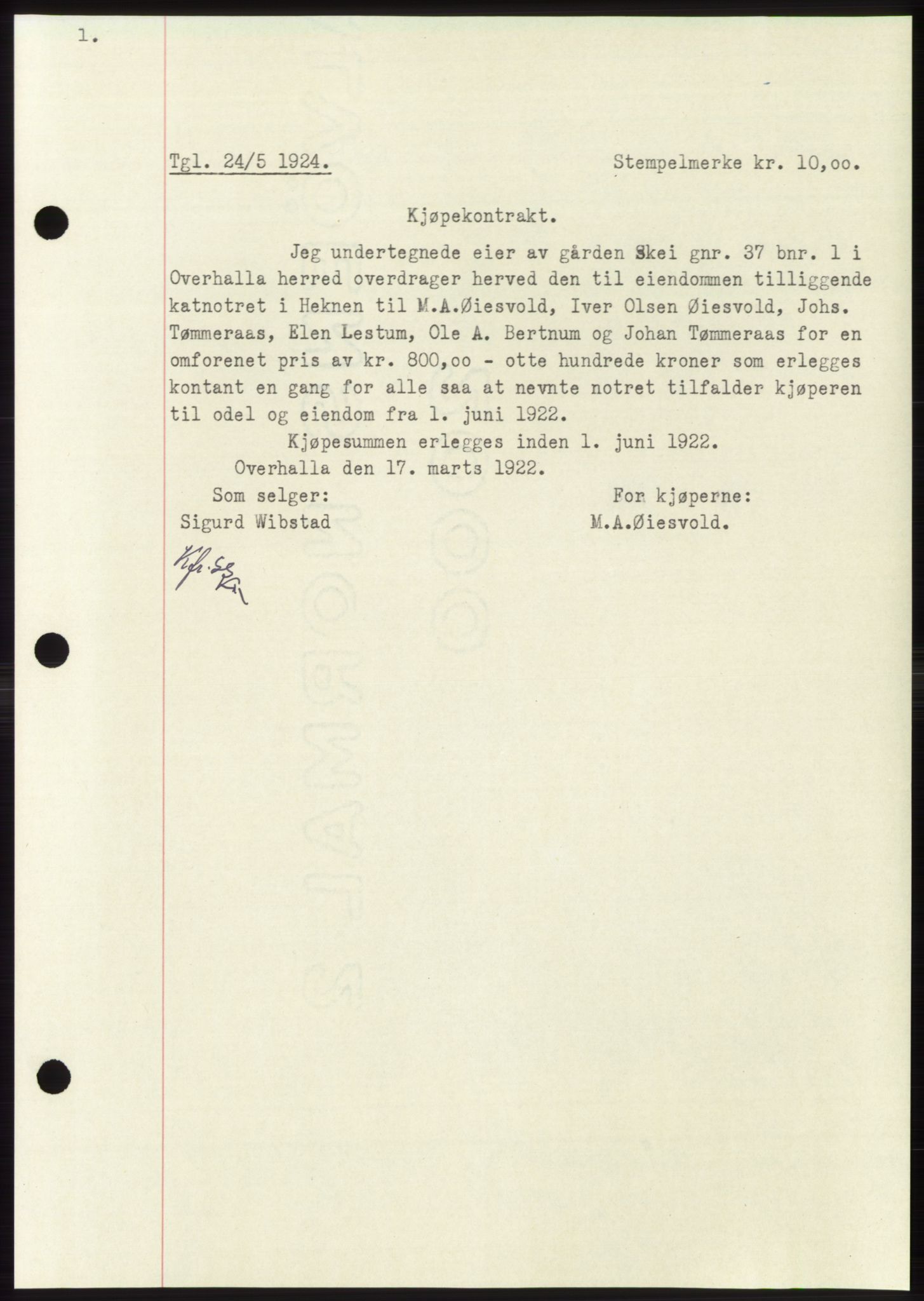 Namdal sorenskriveri, SAT/A-4133/1/2/2C: Pantebok nr. -, 1922-1925, Tingl.dato: 24.05.1924
